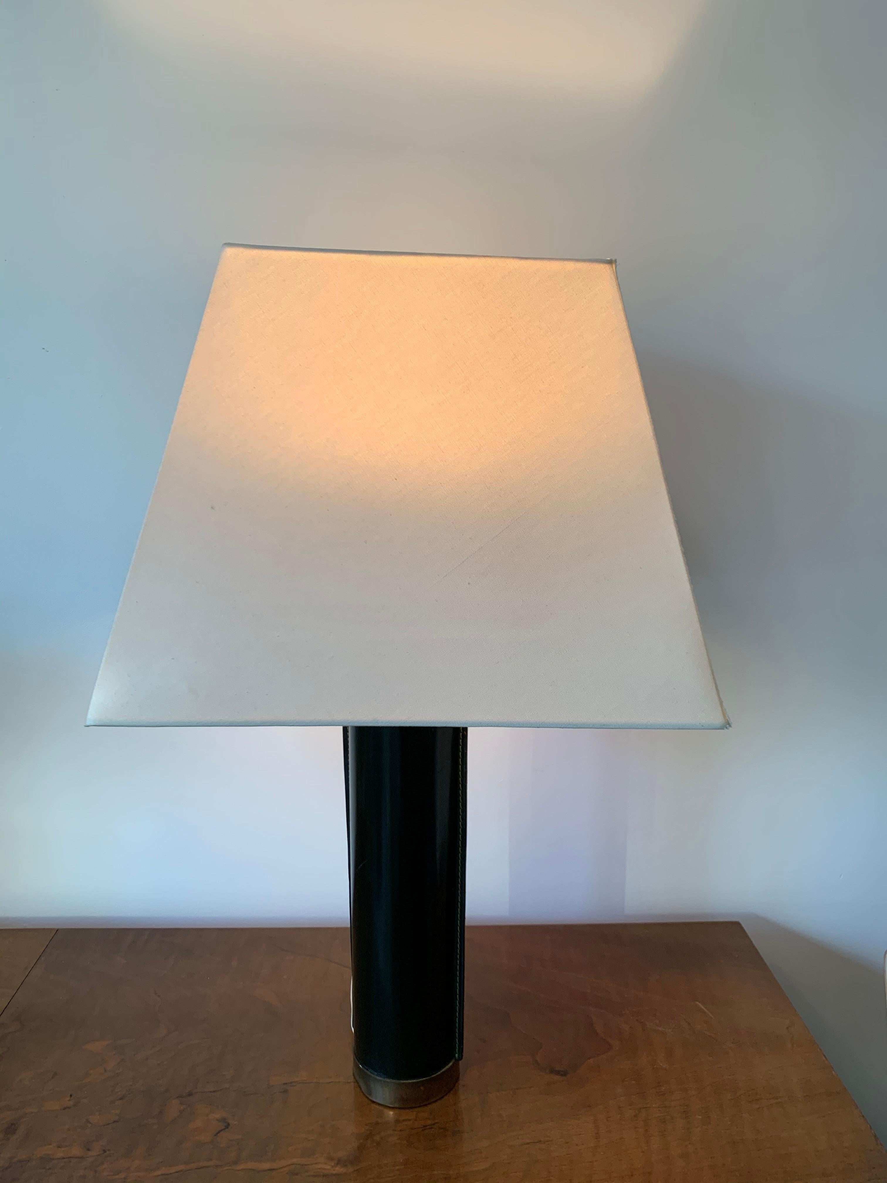 20th Century Table Lamp Leather and Brass in Jacques Adnet Style, 1950s In Good Condition In Bunnik, NL