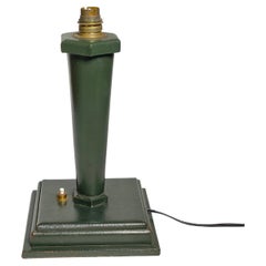 Jacques Adnet Style Table Lamp, Green Leather, France, circa 1940