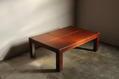 Jacques Adnet Style Vintage Leather Clad Coffee Table, 1980s