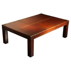 Jacques Adnet Style Vintage Leather Clad Coffee Table, 1980s