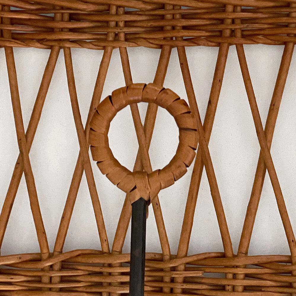 French Jacques Adnet Style Wicker and Iron Coat Rack For Sale