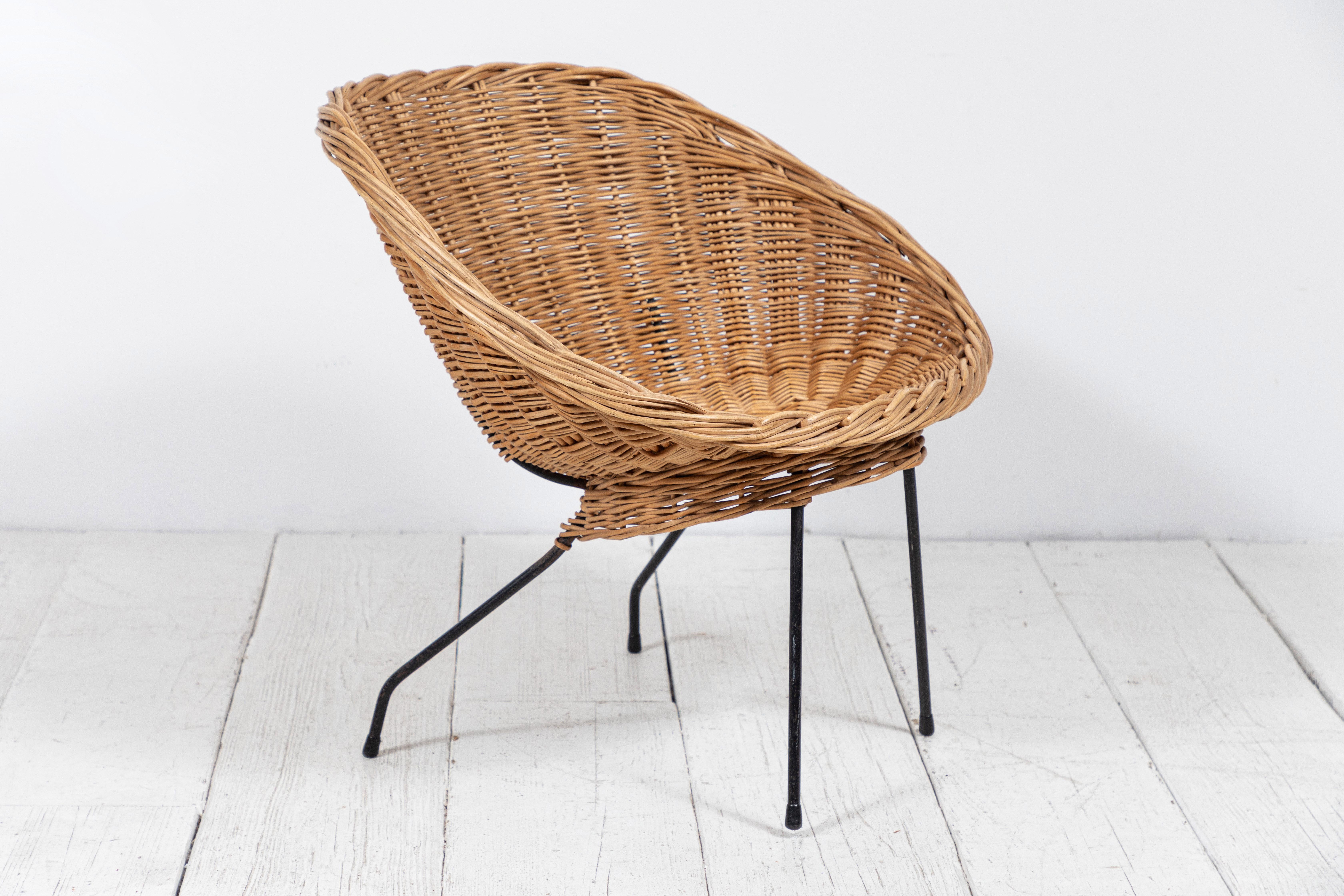 Jacques Adnet Style Woven Basket Chair In Good Condition In Los Angeles, CA