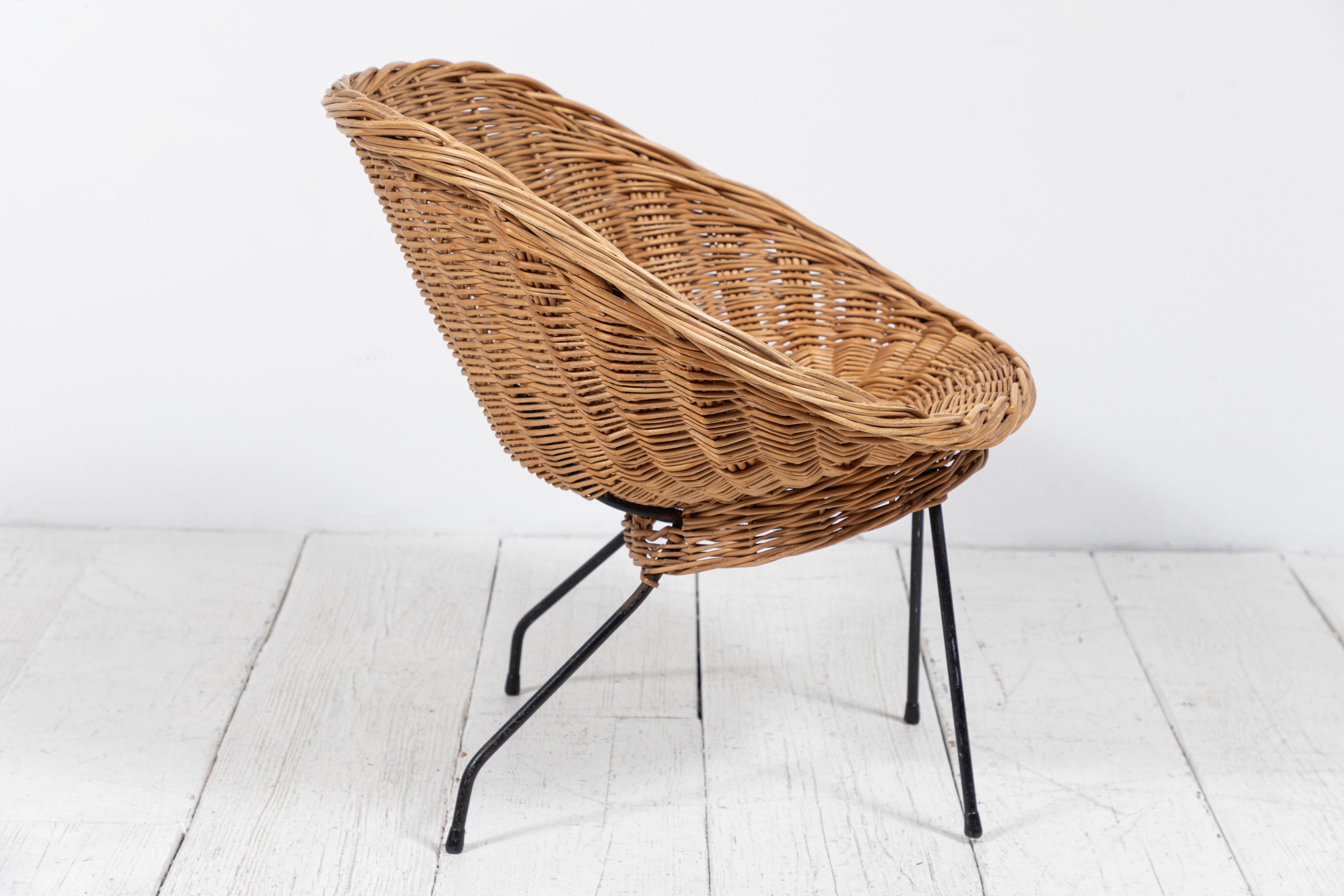 Rattan Jacques Adnet Style Woven Basket Chair