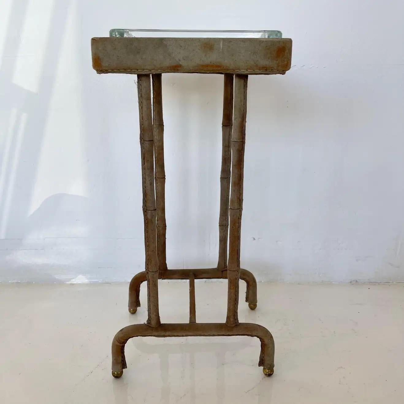 French Jacques Adnet Suede Side Table