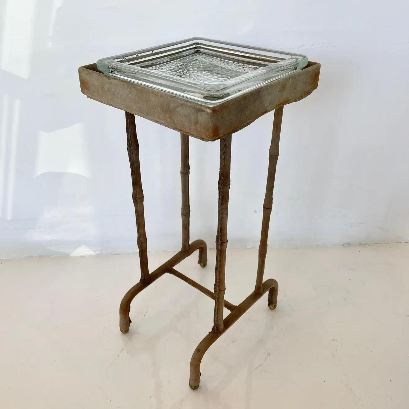 Jacques Adnet Suede Side Table In Good Condition In Los Angeles, CA