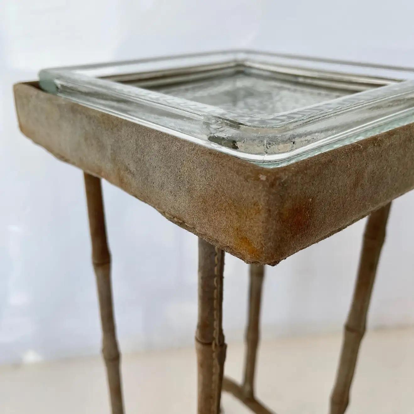 Brass Jacques Adnet Suede Side Table