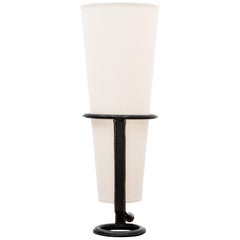 Lampe de bureau Jacques Adnet en cuir noir brodé, France, années 1950