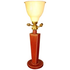 Jacques Adnet, Table Lamp Sheathed with Red Hermès Style Leather