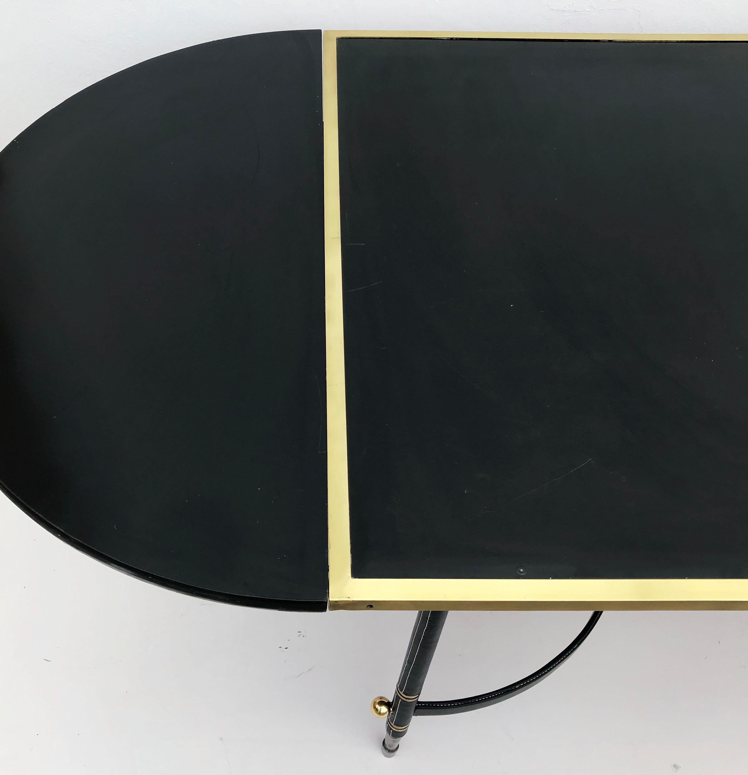 Jacques Adnet Art Deco  Brass, Steel & Leather Dining Table Or Desk France 1950  6