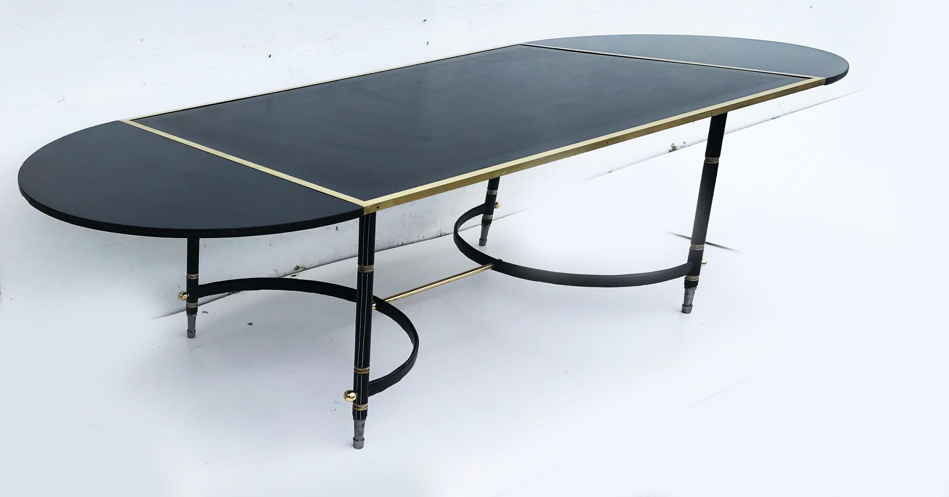 French Jacques Adnet Art Deco  Brass, Steel & Leather Dining Table Or Desk France 1950 