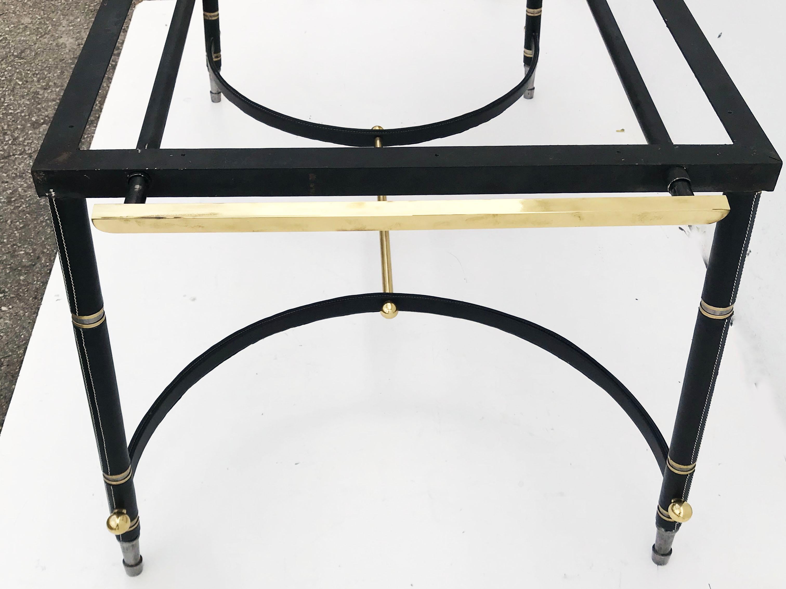 Jacques Adnet Art Deco  Brass, Steel & Leather Dining Table Or Desk France 1950  In Good Condition In Miami, FL