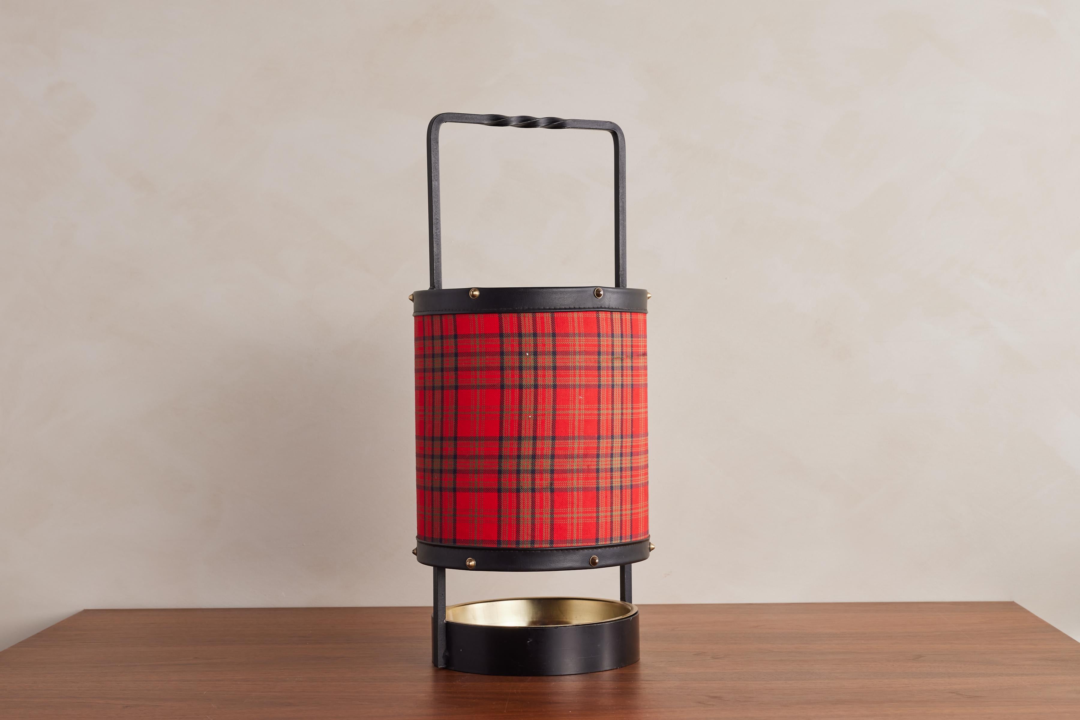 French Jacques Adnet Tartan Umbrella Stand For Sale