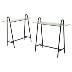 Vintage Attributed to Jacques Adnet “Trestles” Consoles, France 1950's