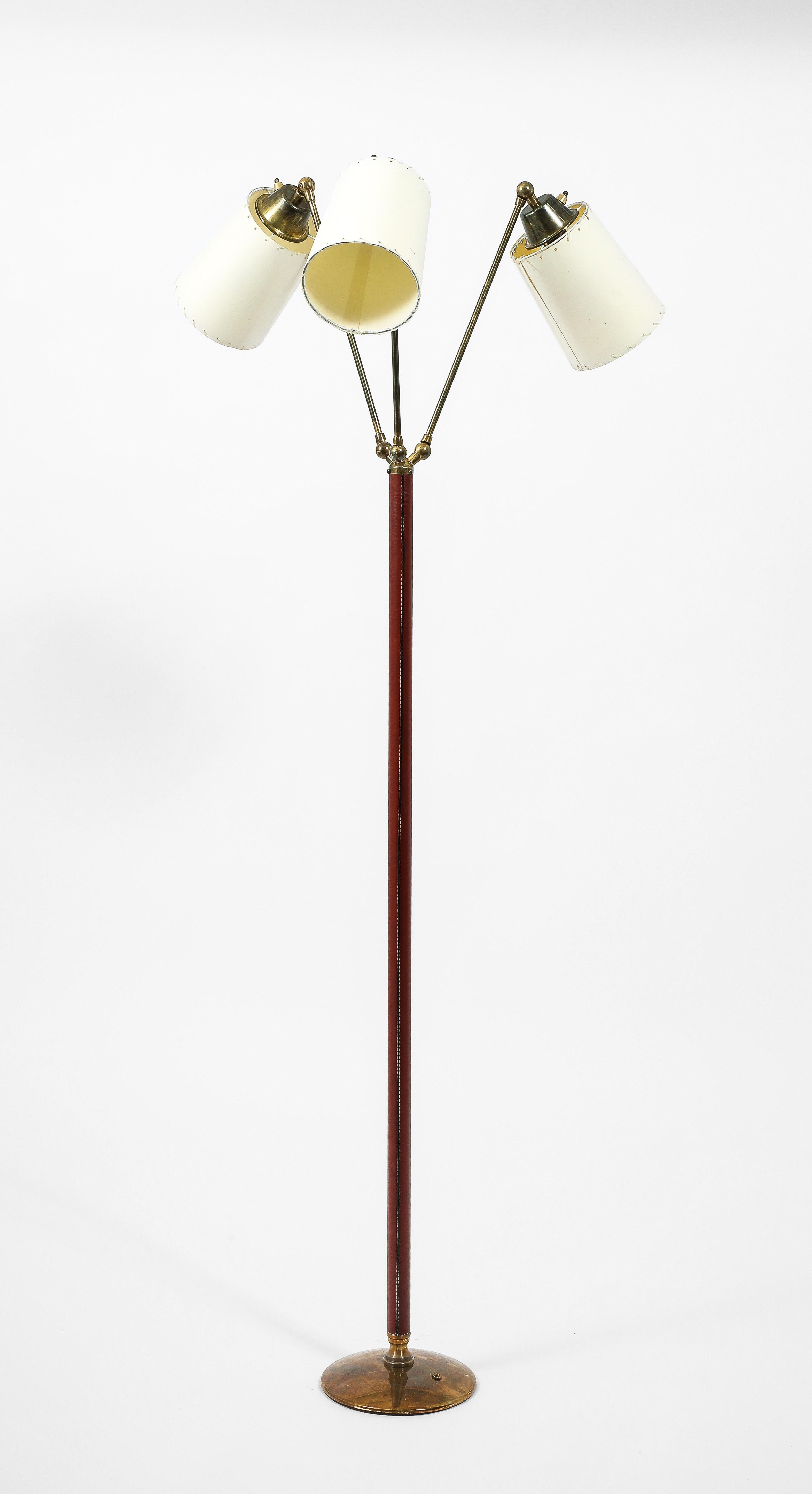 Jacques Adnet Triple Head Floor Lamp, France 1950's For Sale 3