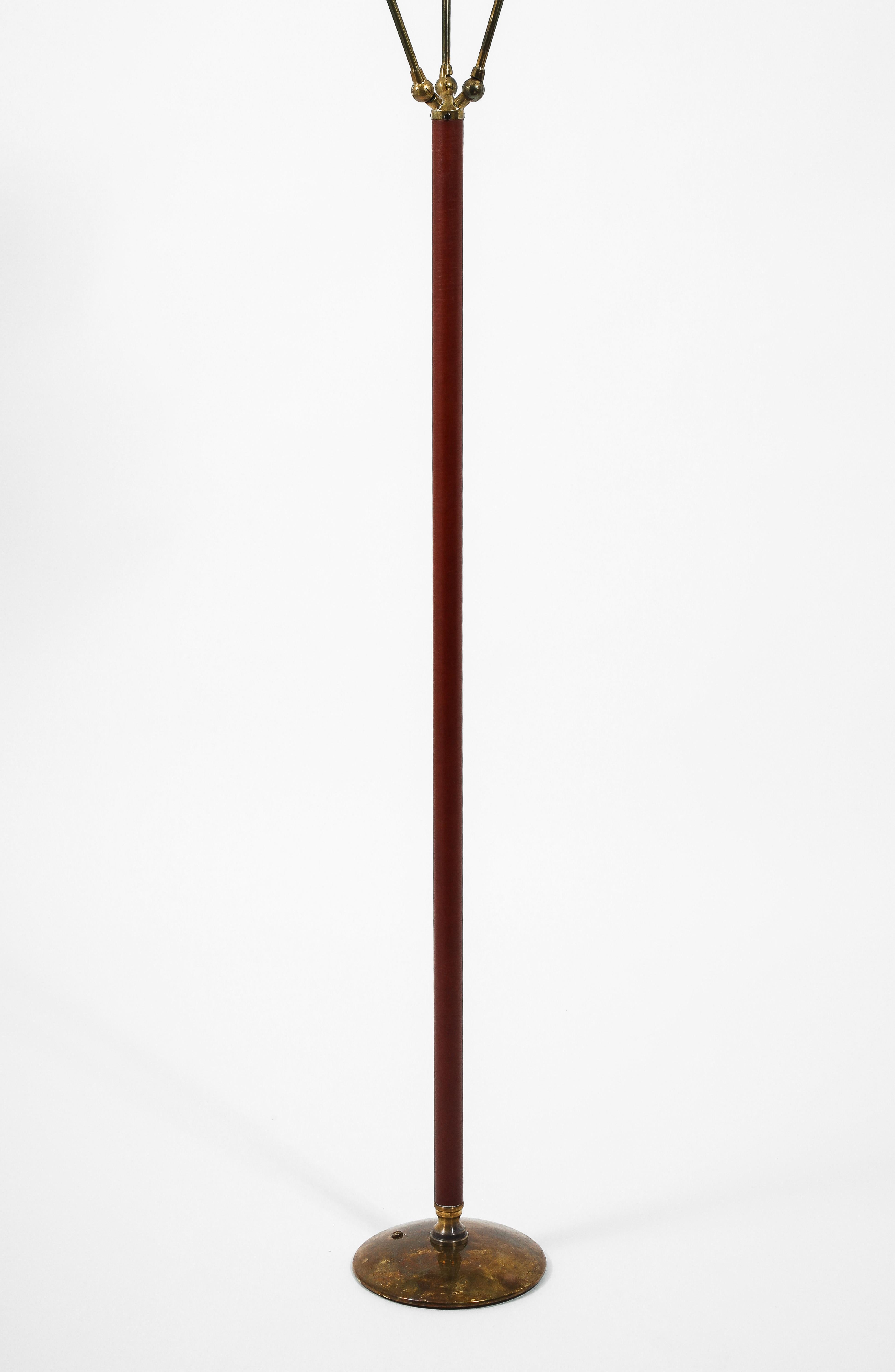 Mid-Century Modern Jacques Adnet Triple Head Floor Lamp, France 1950's For Sale