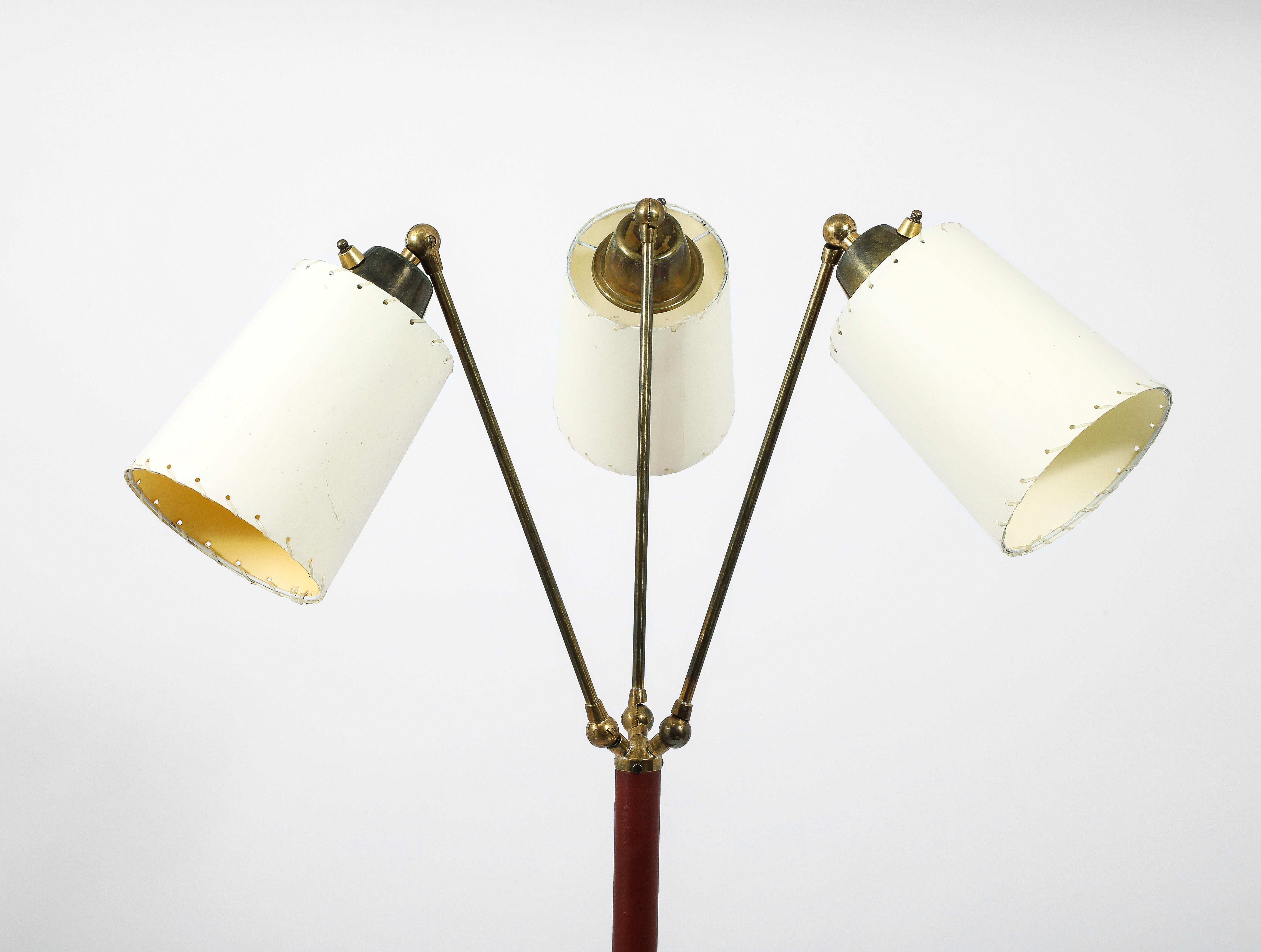 French Jacques Adnet Triple Head Floor Lamp, France 1950's For Sale