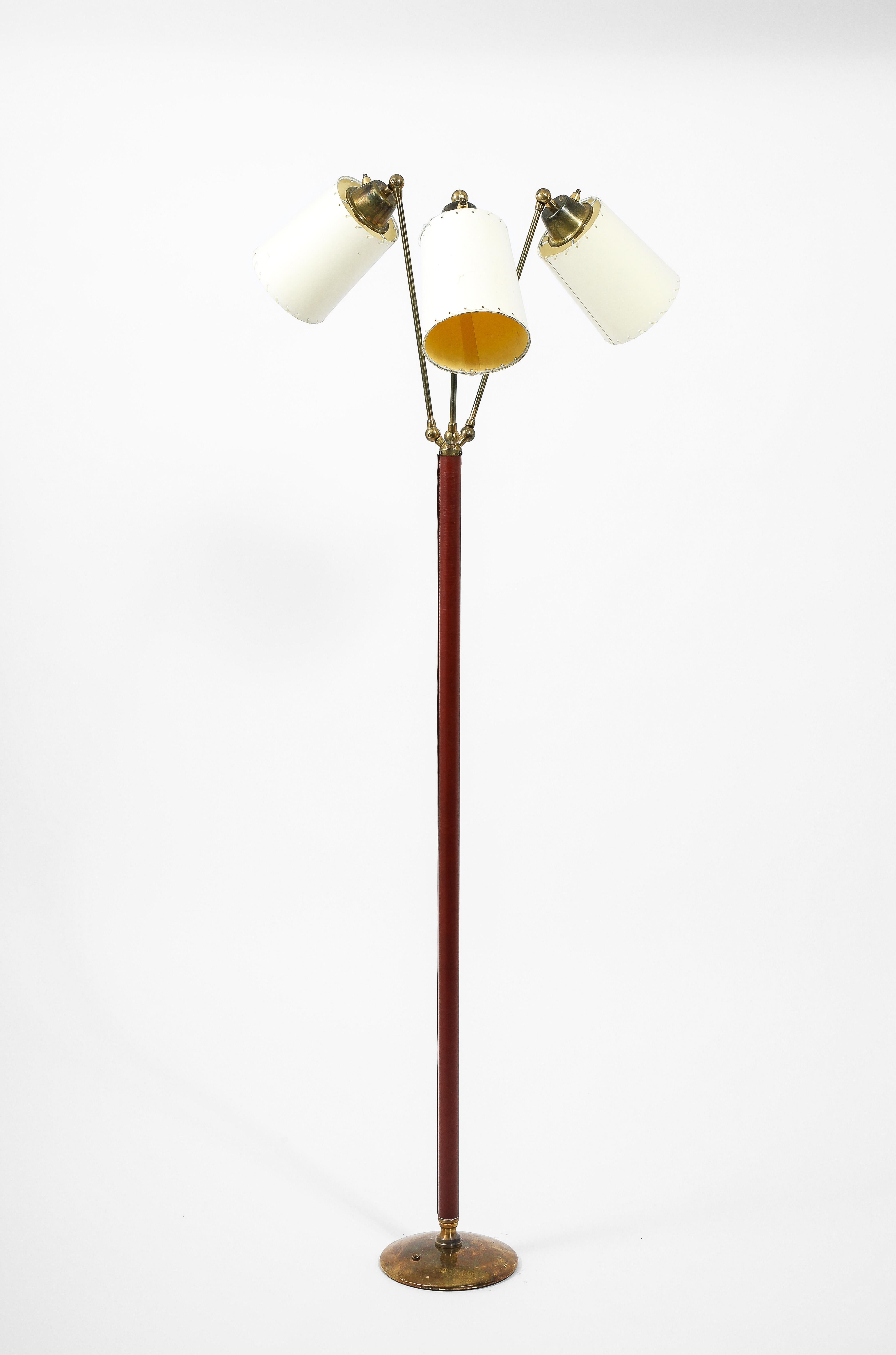 Brass Jacques Adnet Triple Head Floor Lamp, France 1950's For Sale