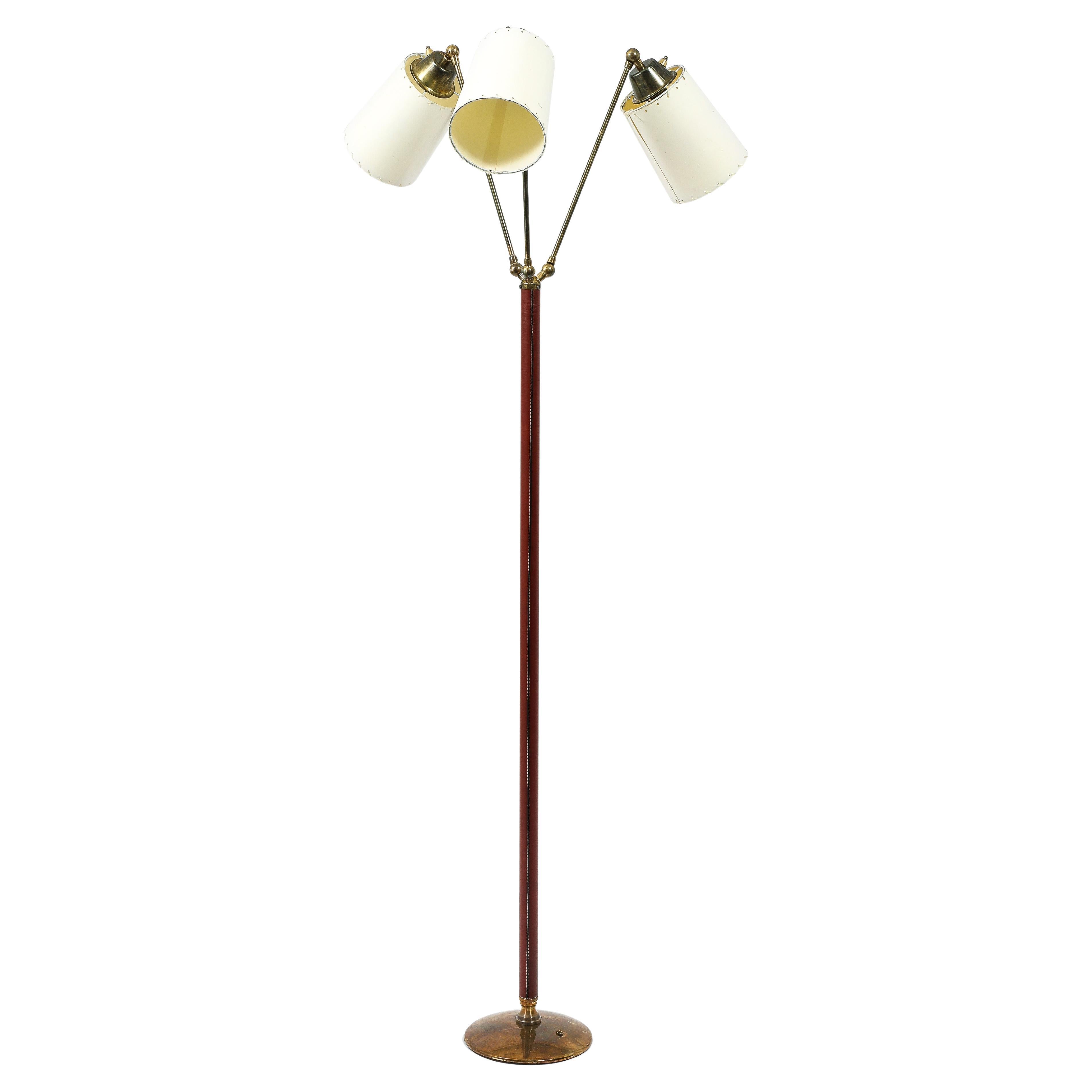 Lámpara de pie de tres cabezas Jacques Adnet, Francia Años 50