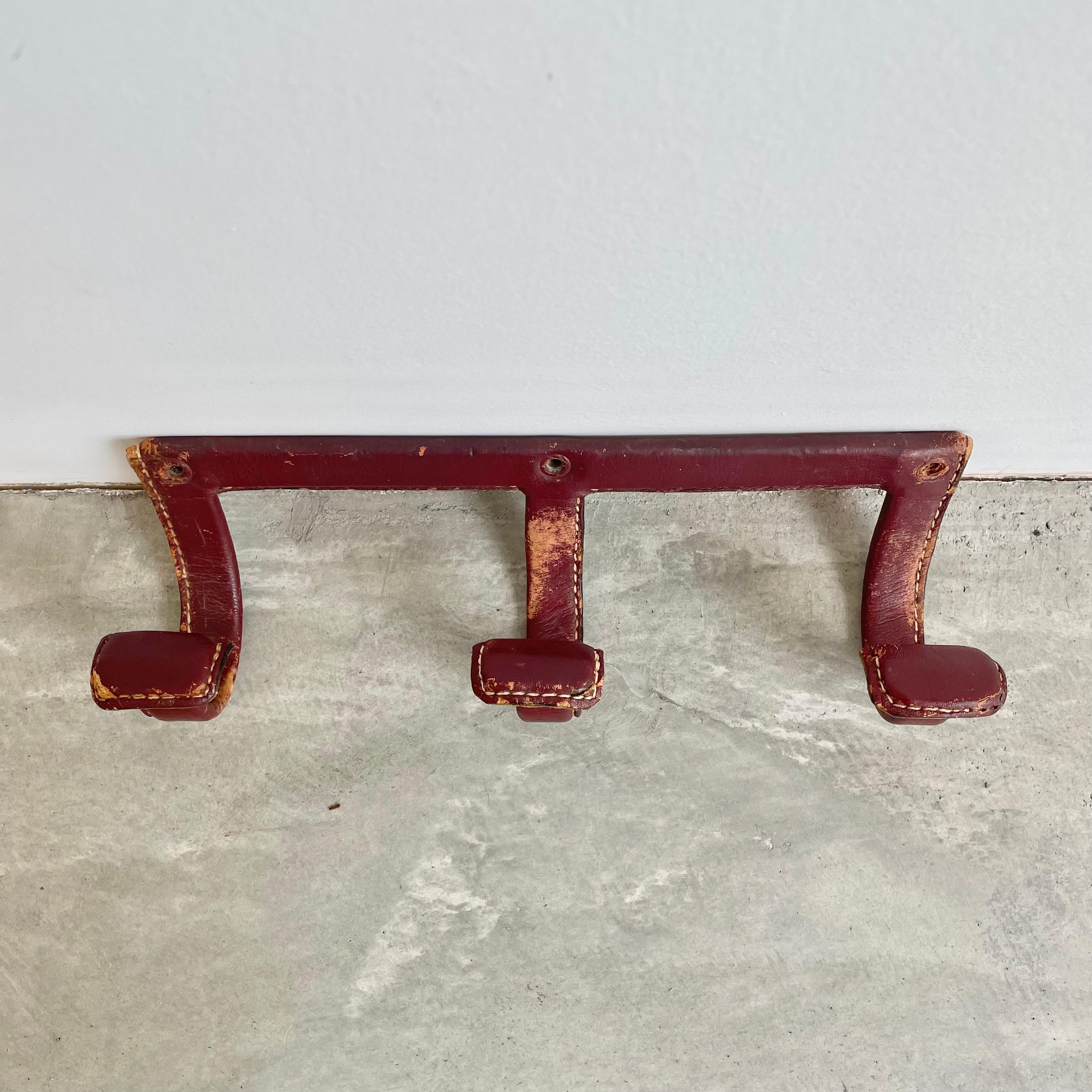 Jacques Adnet Triple Leather Coat Rack, 1950s France For Sale 4