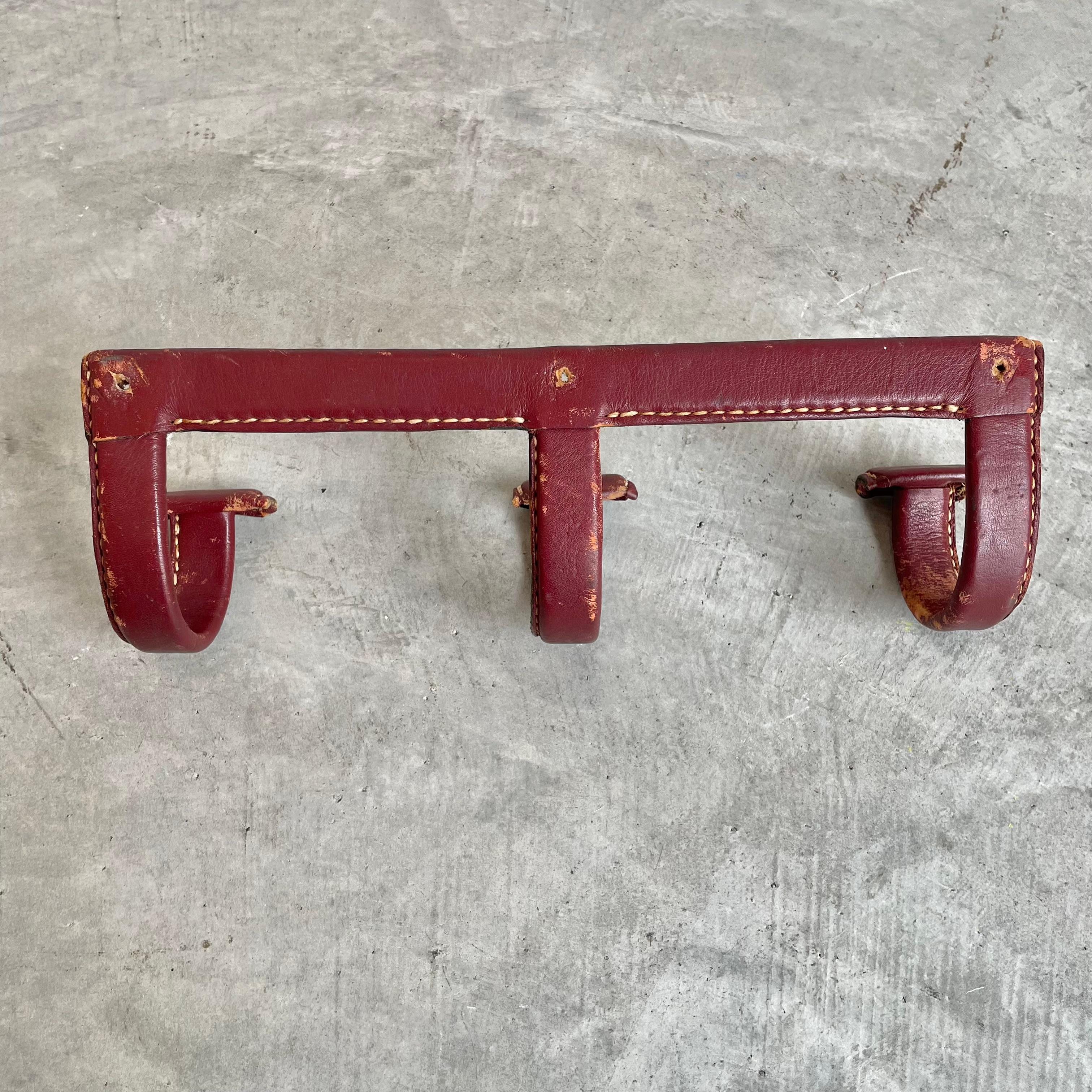 Jacques Adnet Triple Leather Coat Rack, 1950s France For Sale 5