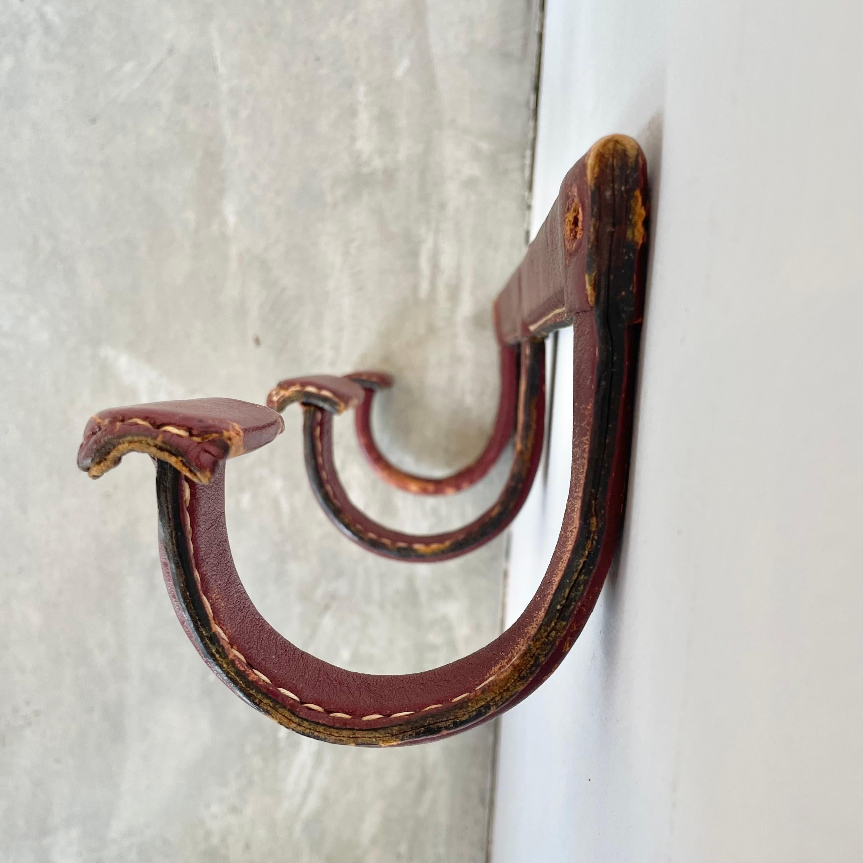 Jacques Adnet Triple Leather Coat Rack, 1950s France For Sale 6