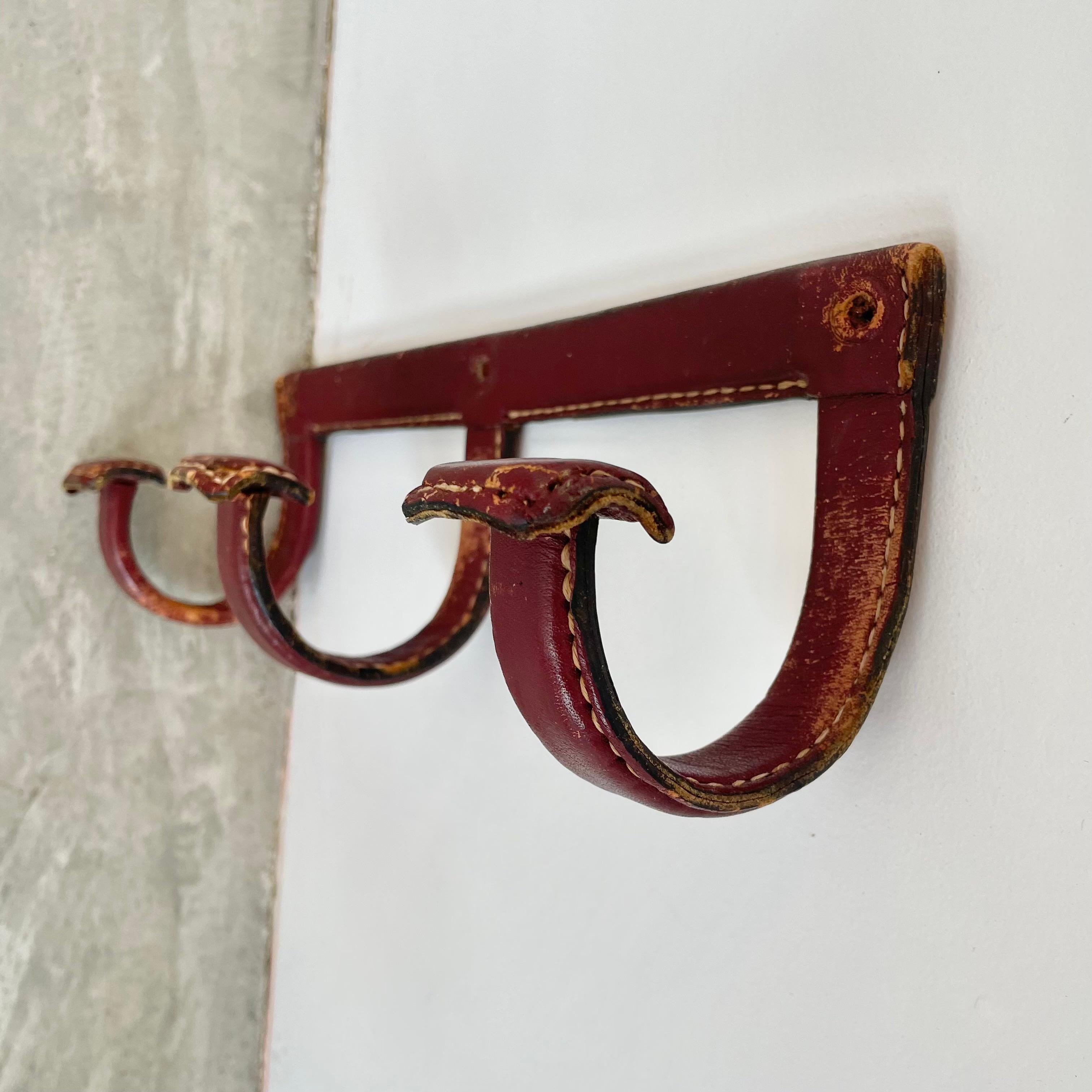 Jacques Adnet Triple Leather Coat Rack, 1950s France For Sale 7