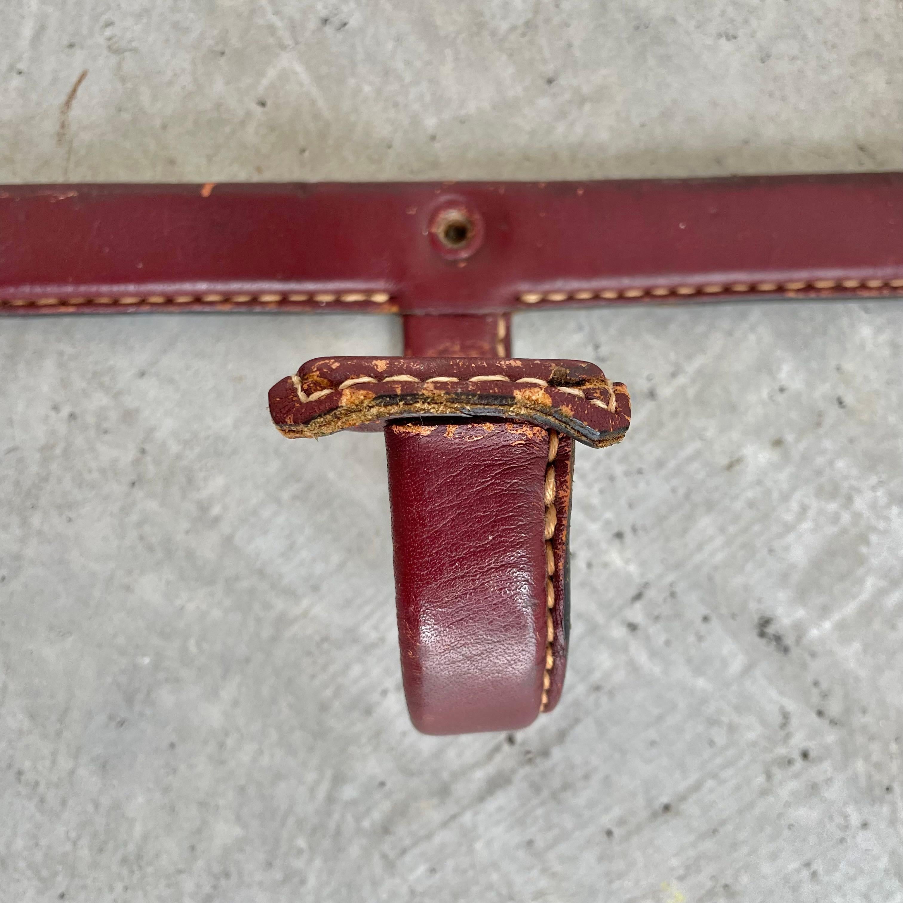 Jacques Adnet Triple Leather Coat Rack, 1950s France For Sale 2