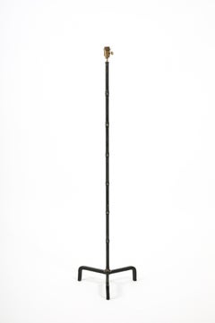 Jacques Adnet Tripod bamboo leather Floor Lamp, France 1950's