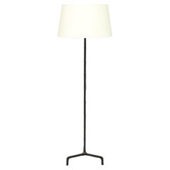 Jacques Adnet Tripod bamboo leather Floor Lamp, France 1950's