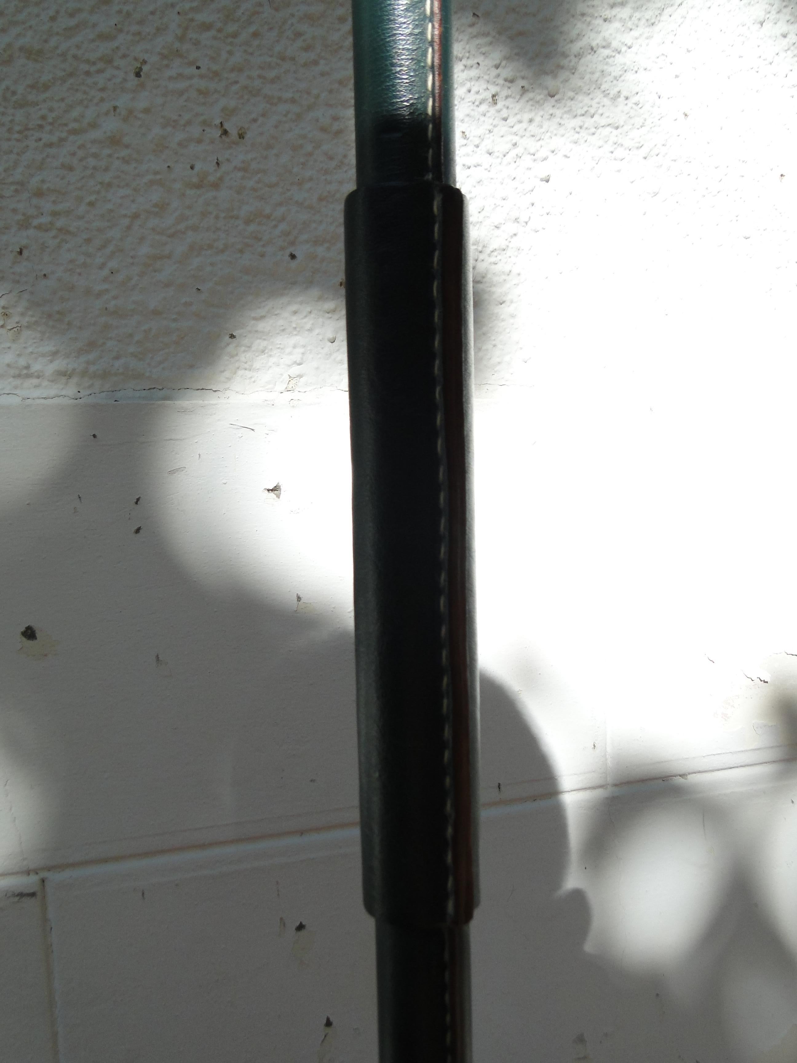 Other Jacques Adnet Tripod  Green Leather stitched  Floor Lamp France 1950 For Sale
