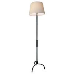 Jacques Adnet Tripod  Green Leather stitched  Floor Lamp France 1950