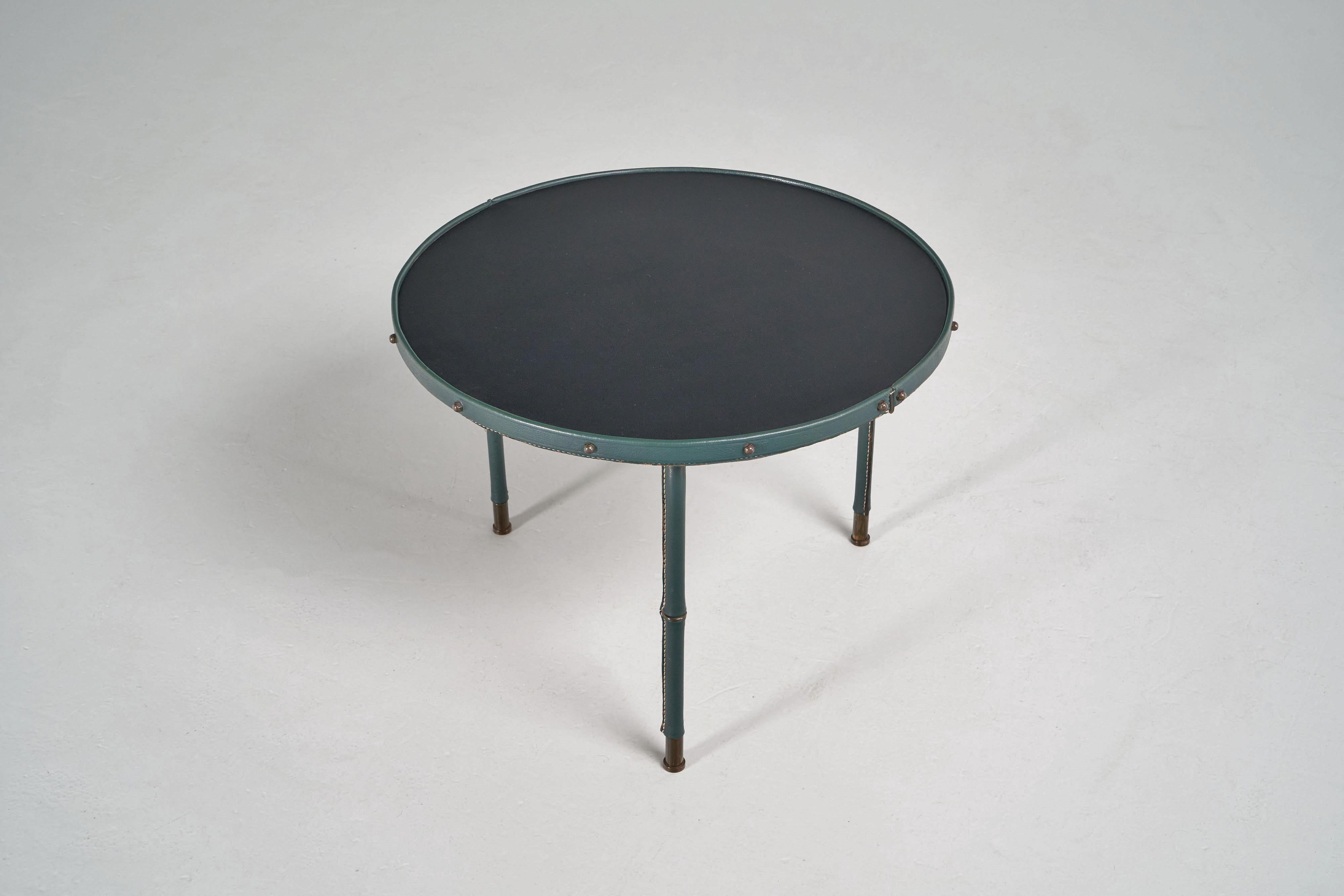 Jacques Adnet tripod table in leather France 1950 3