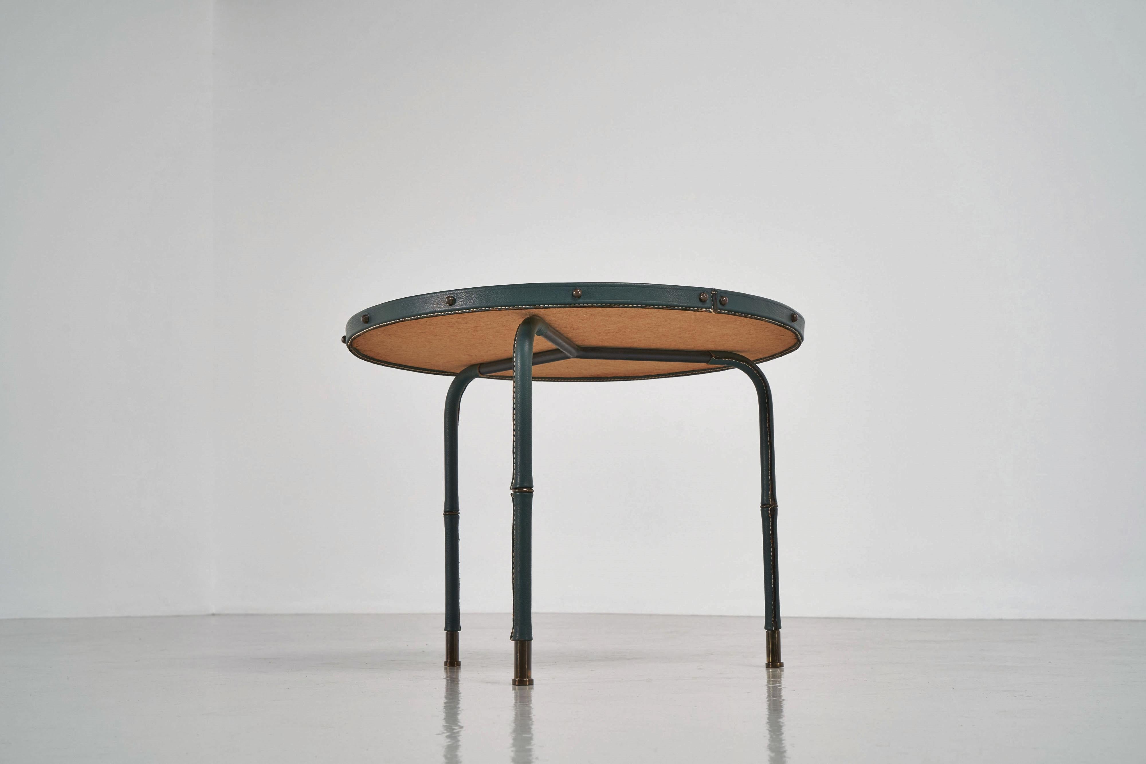 Jacques Adnet tripod table in leather France 1950 4