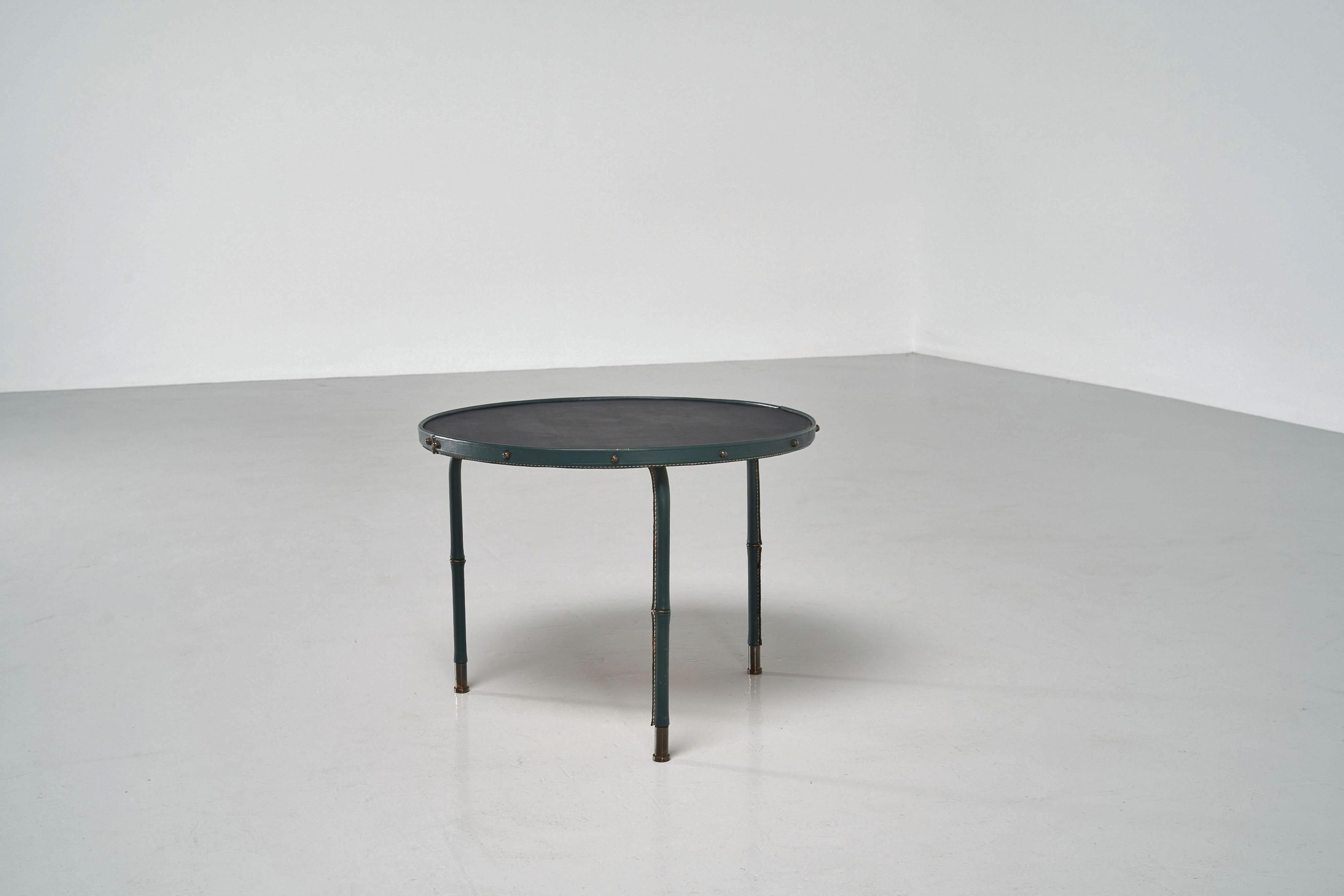 Mid-Century Modern Jacques Adnet tripod table in leather France 1950