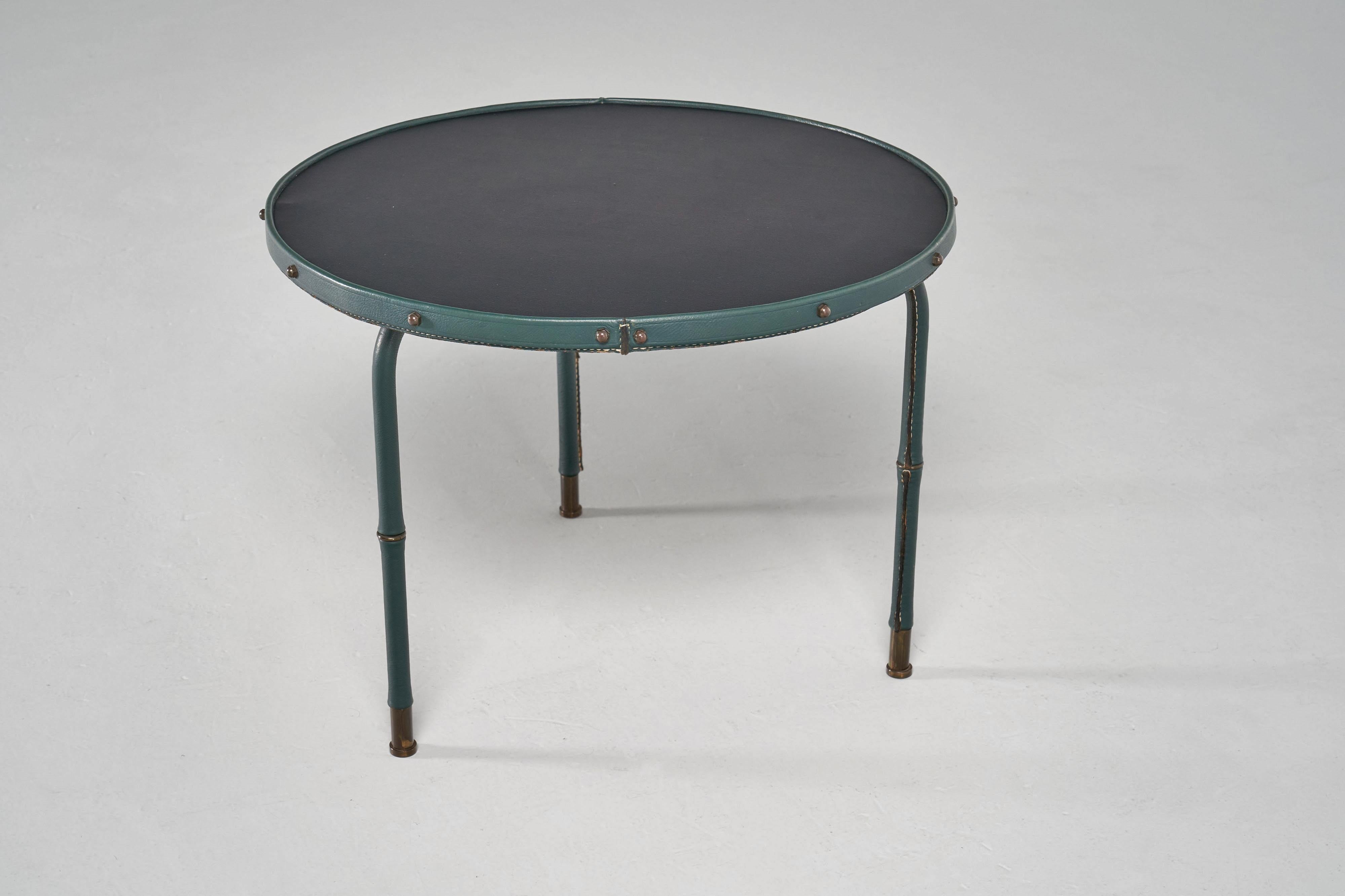 French Jacques Adnet tripod table in leather France 1950