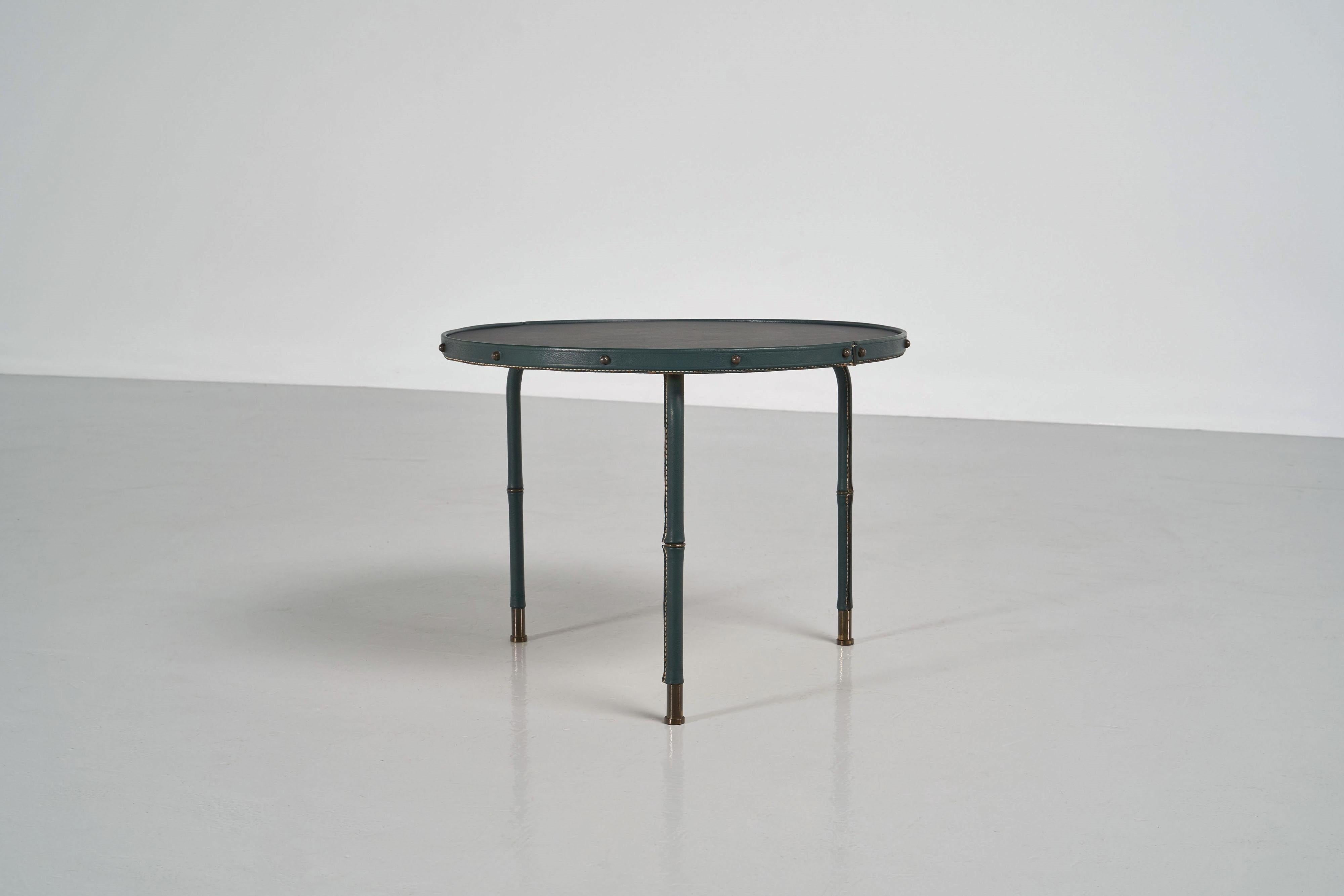 Mid-20th Century Jacques Adnet tripod table in leather France 1950