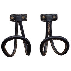 Jacques Adnet, Two Single Leather Hooks, circa 1950