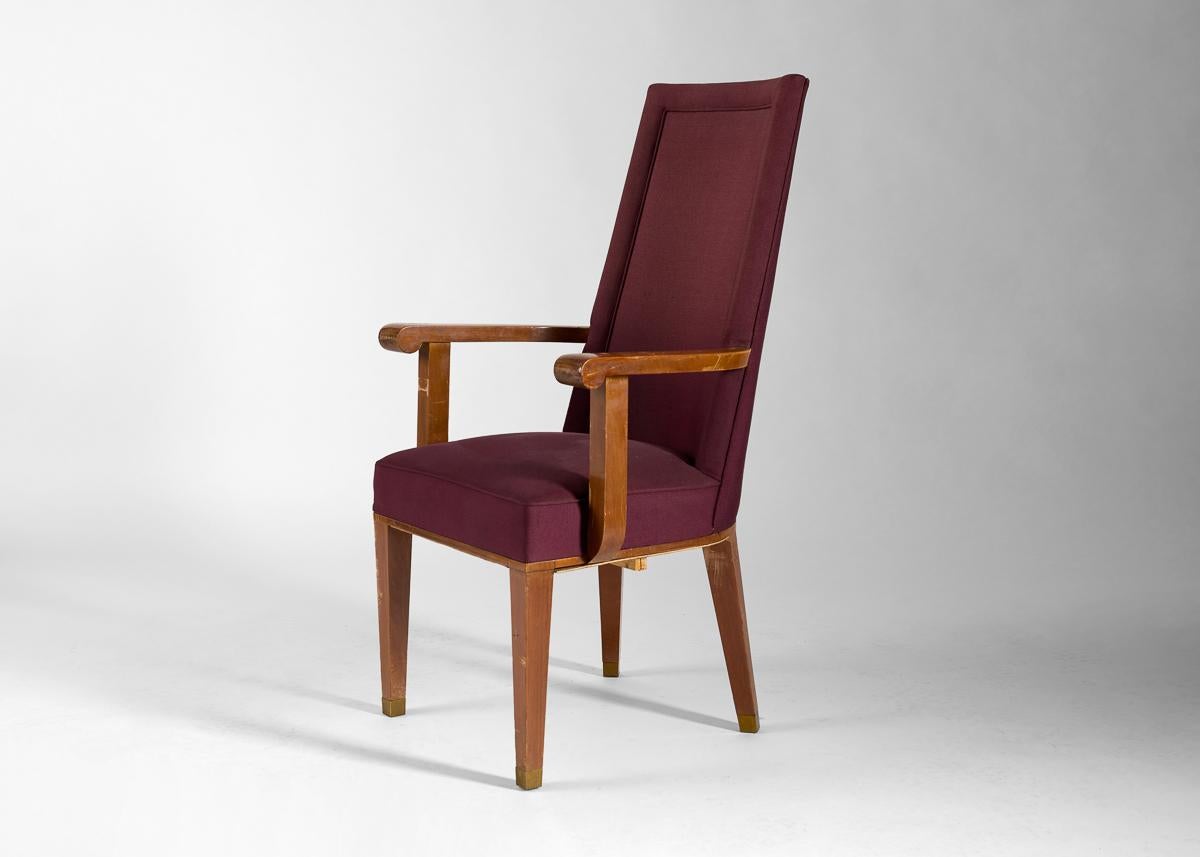 French Jacques Adnet, Upholstered Armchair, France, circa 1955 For Sale