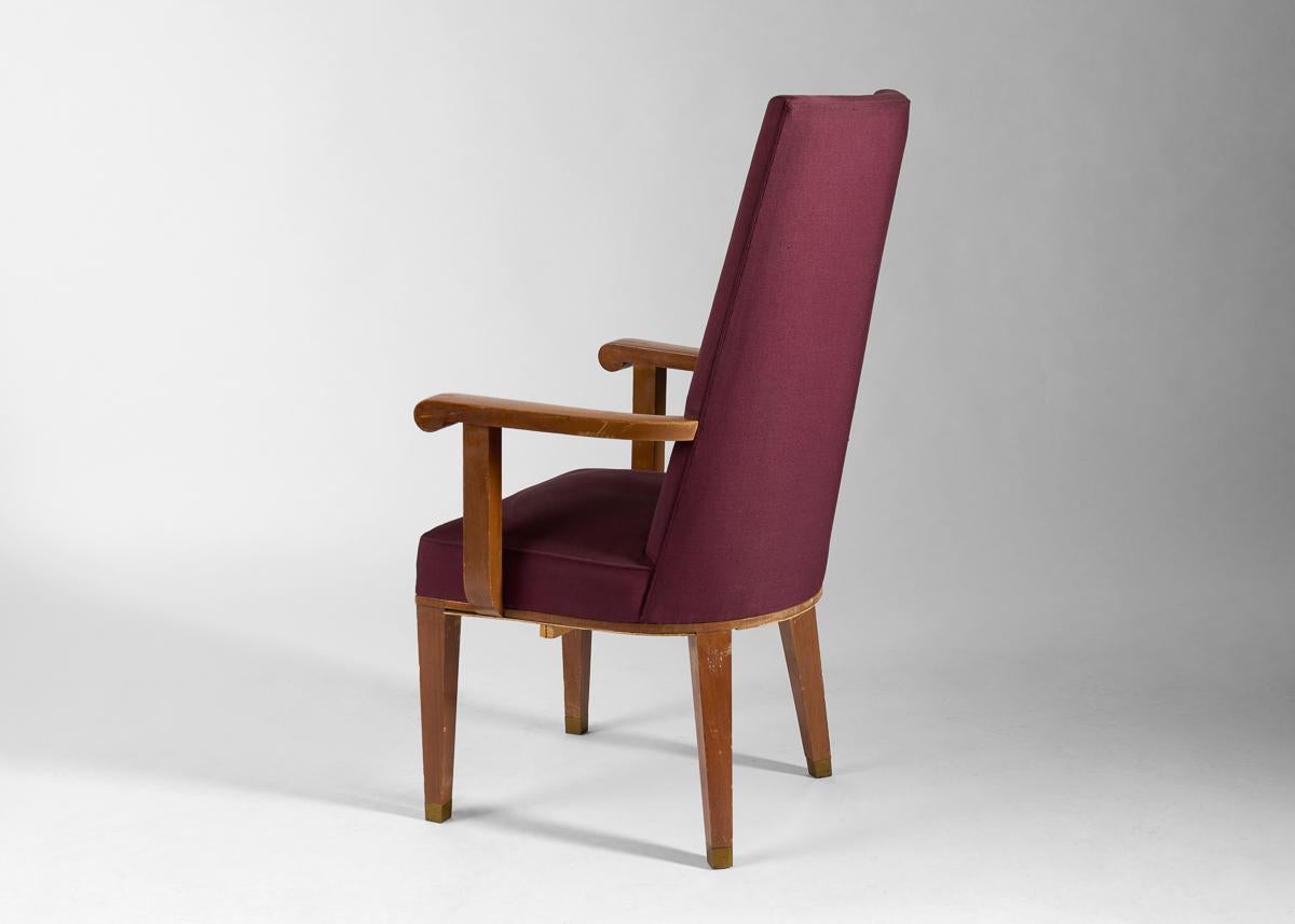 Jacques Adnet, Upholstered Armchair, France, circa 1955 In Fair Condition For Sale In New York, NY