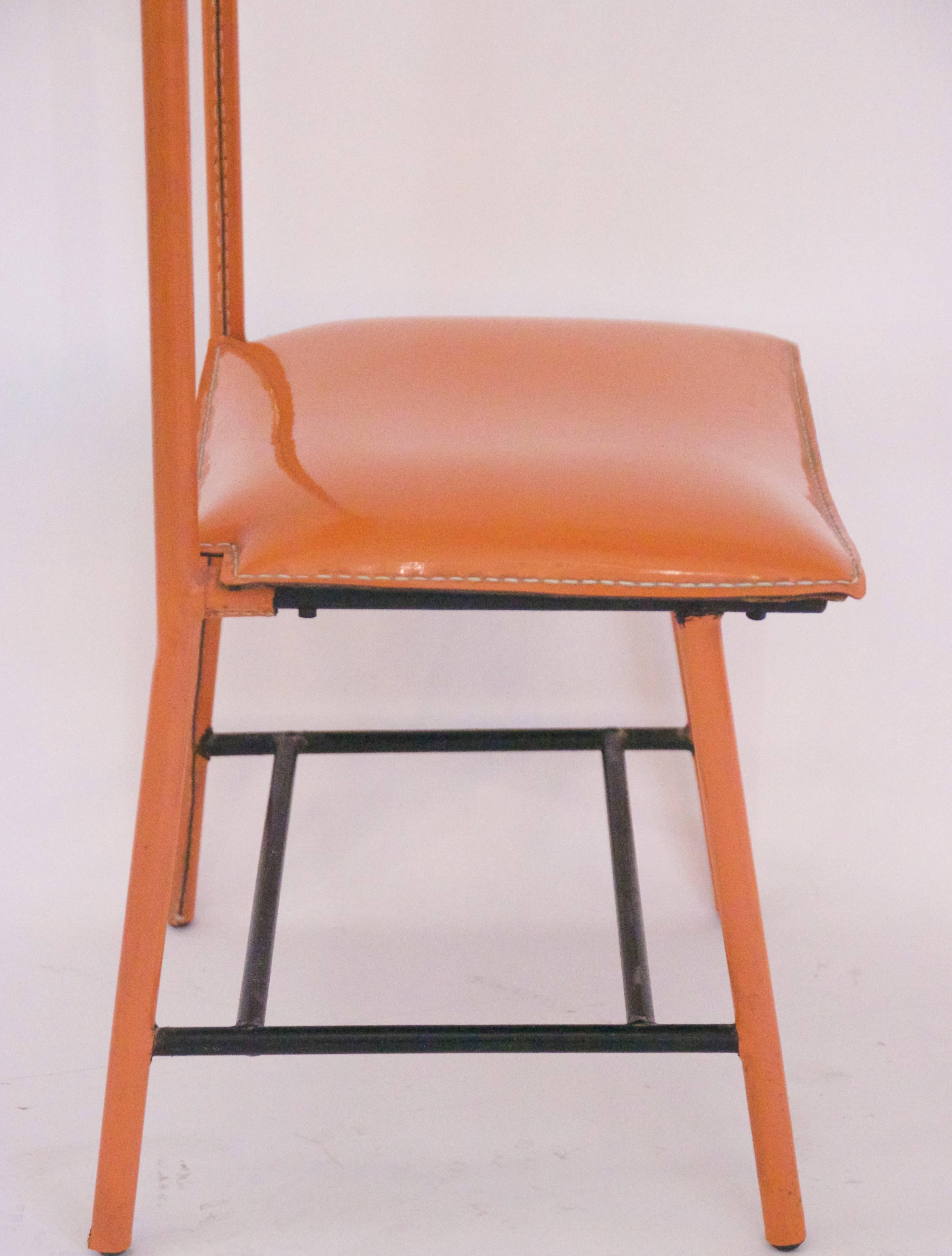 Jacques Adnet, Valet of Night, Orange Hermès Faux Leather and Iron Structure 5