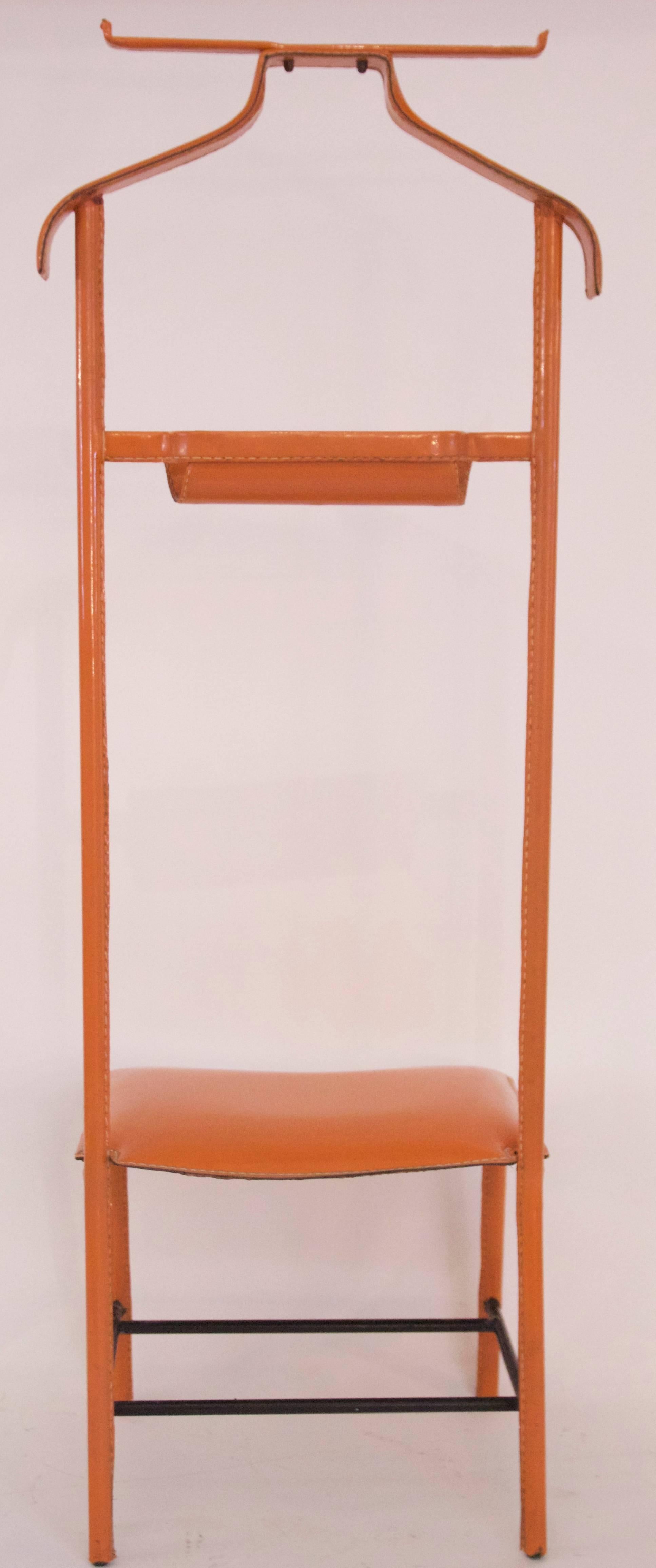Jacques Adnet, Valet of Night, Orange Hermès Faux Leather and Iron Structure 6