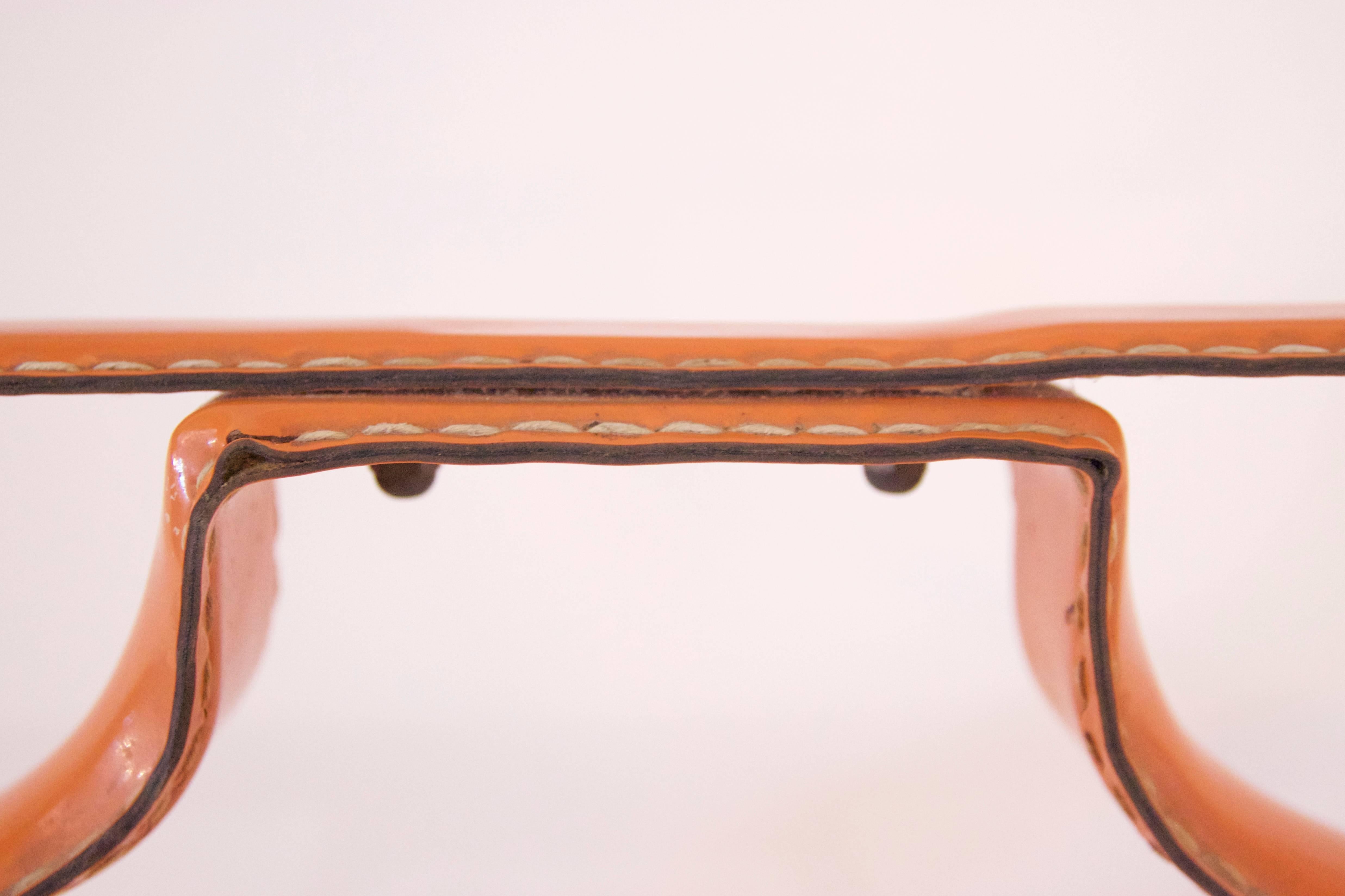 Mid-Century Modern Jacques Adnet, Valet of Night, Orange Hermès Faux Leather and Iron Structure