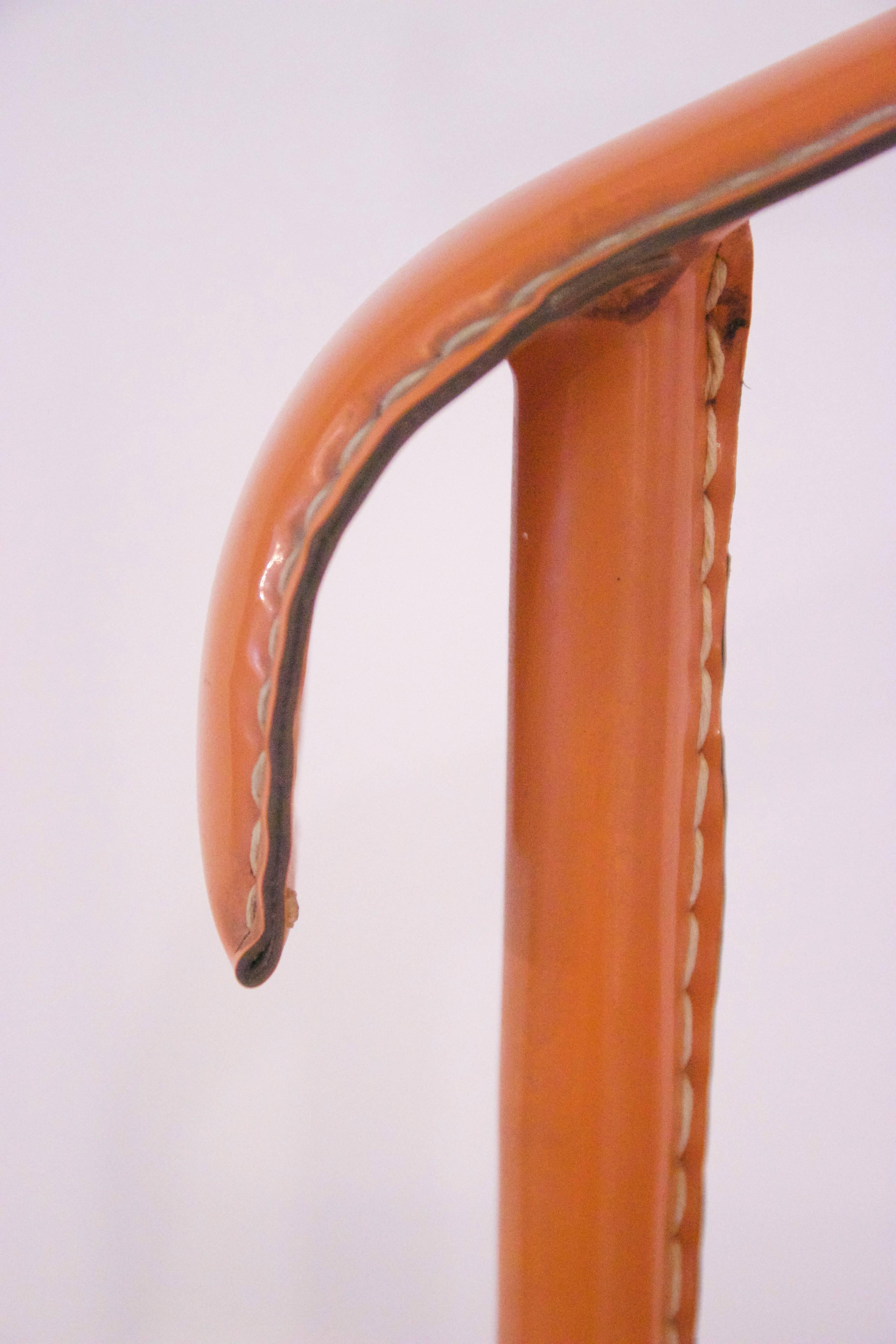 Jacques Adnet, Valet of Night, Orange Hermès Faux Leather and Iron Structure In Good Condition In Nice, Cote d' Azur