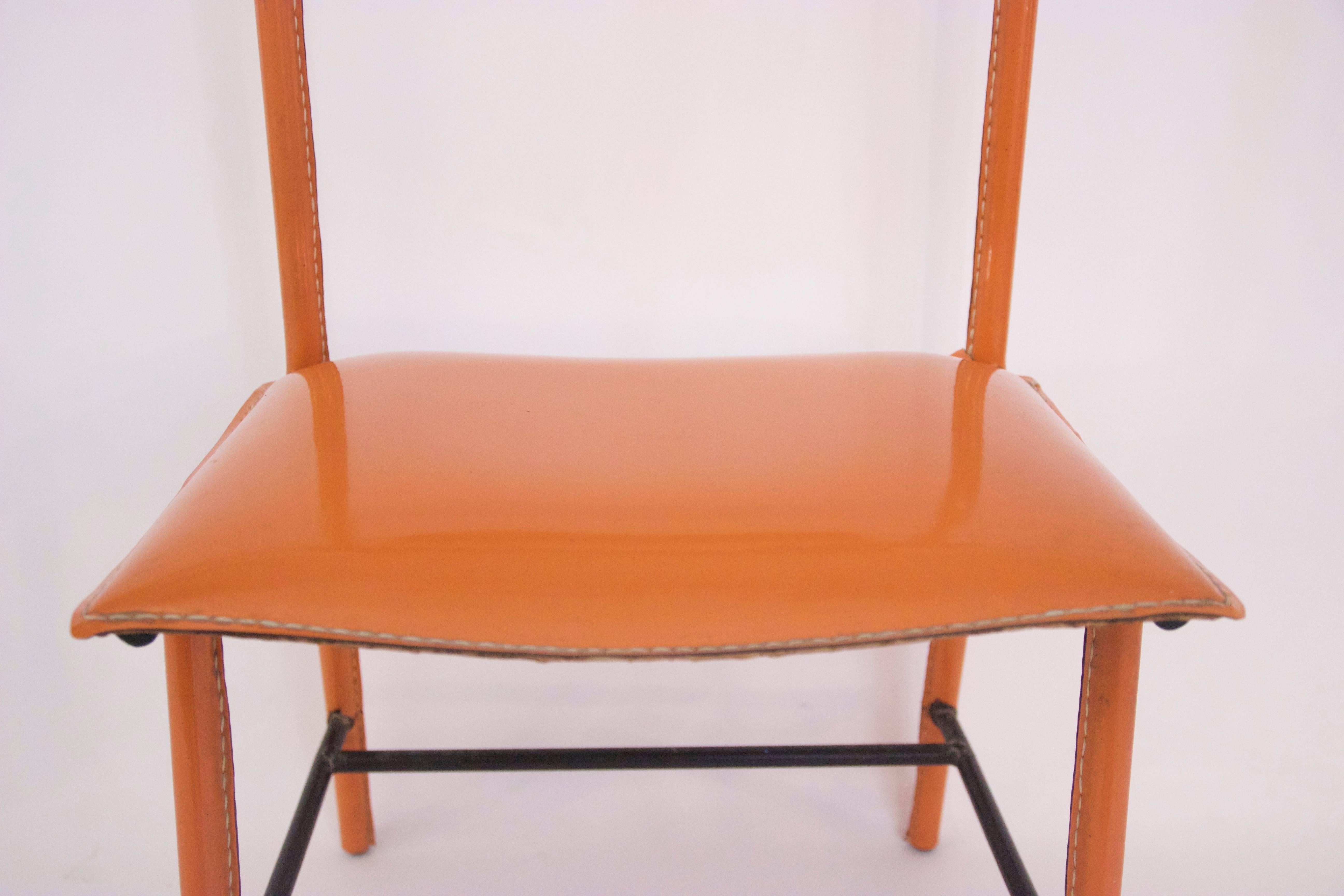 Jacques Adnet, Valet of Night, Orange Hermès Faux Leather and Iron Structure 1