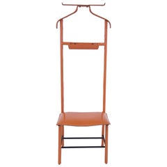 Jacques Adnet, Valet of Night, Orange Hermès Faux Leather and Iron Structure