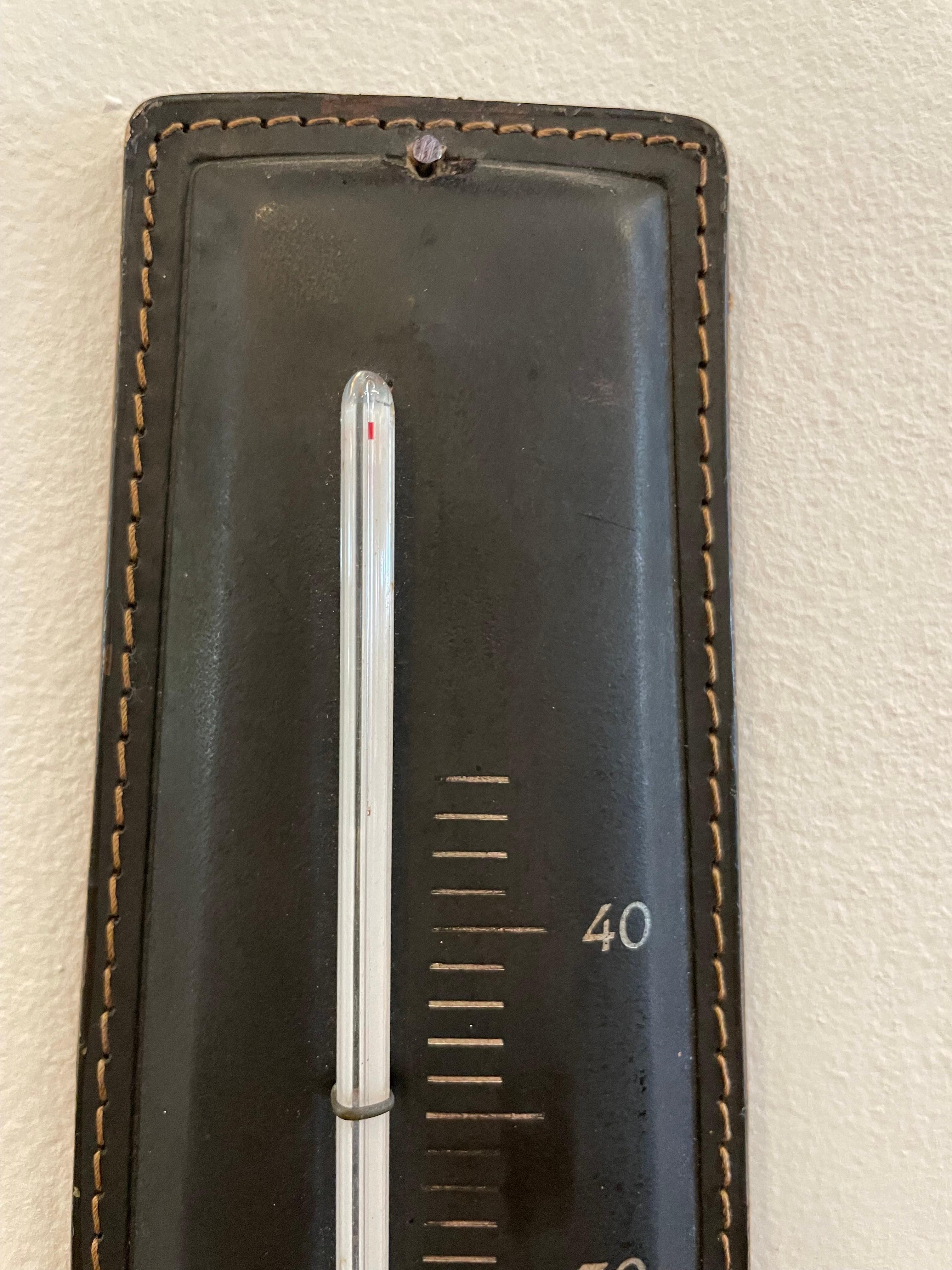 Mid-20th Century Jacques Adnet Vintage Stitched Leather Wall Thermometer