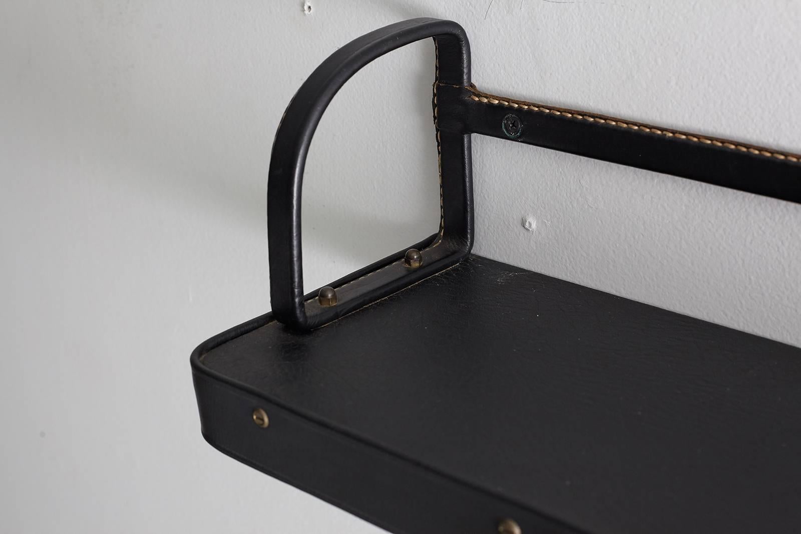 Leather Jacques Adnet Wall Shelf