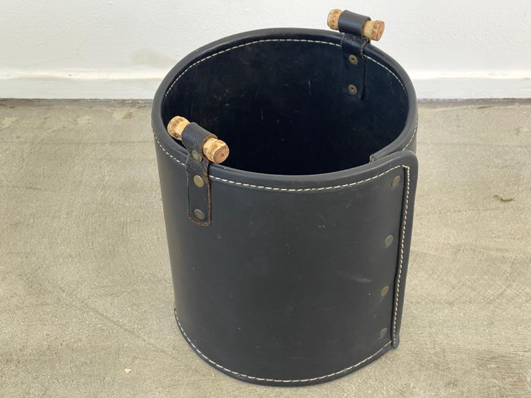 Leather Jacques Adnet Waste Basket