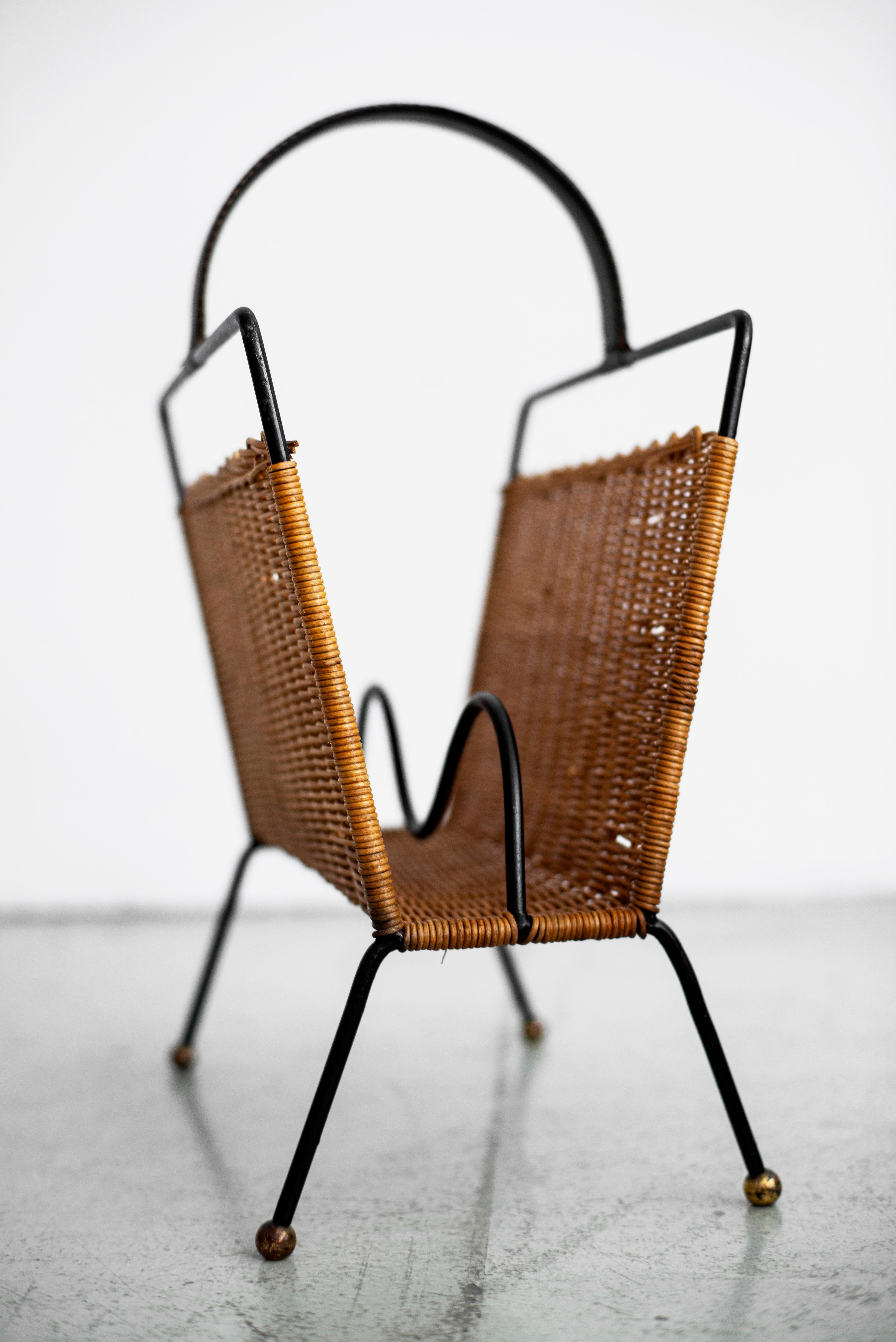 French Jacques Adnet Wicker Magazine Rack