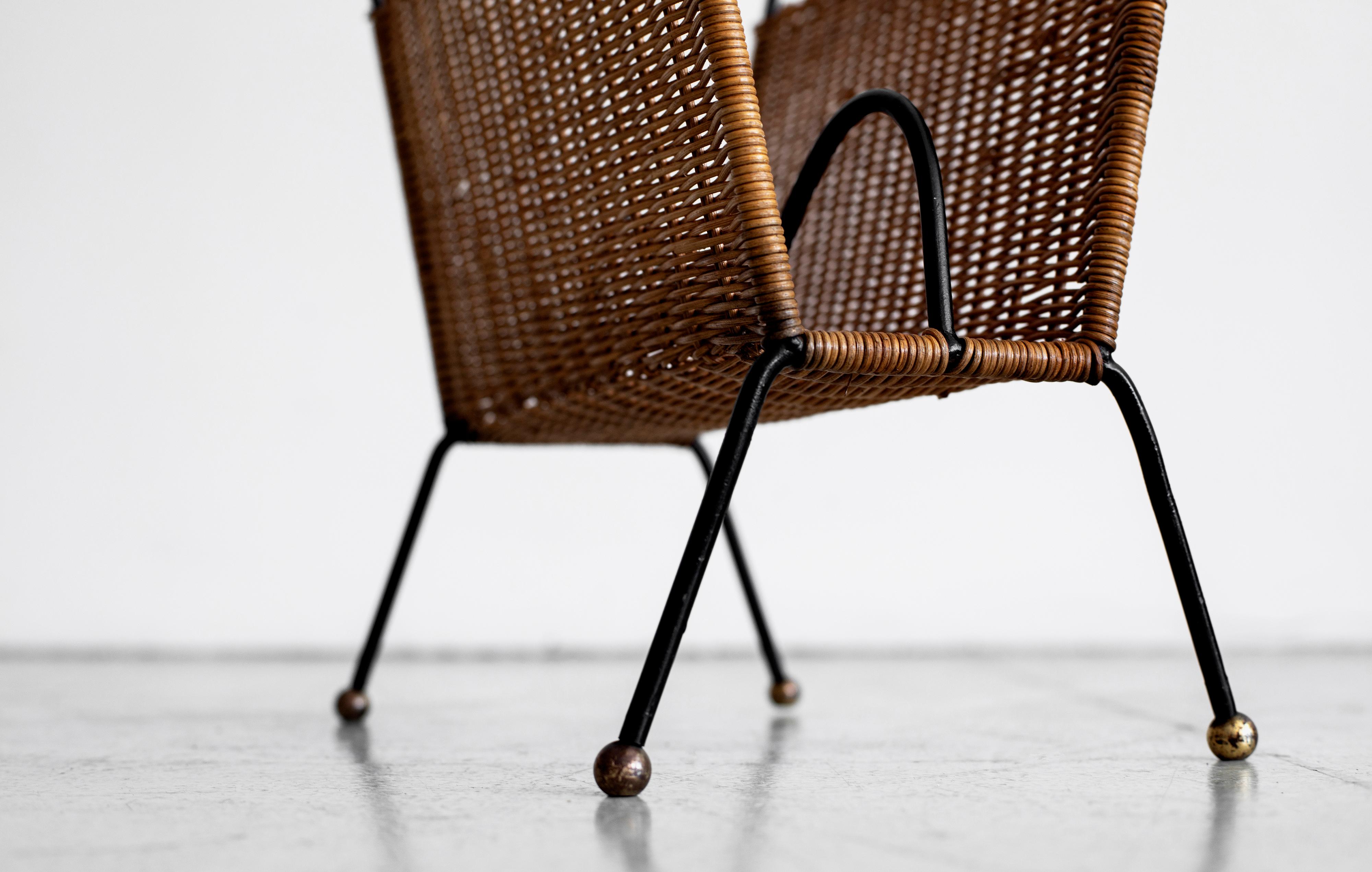 Jacques Adnet Wicker Magazine Rack In Good Condition In Beverly Hills, CA